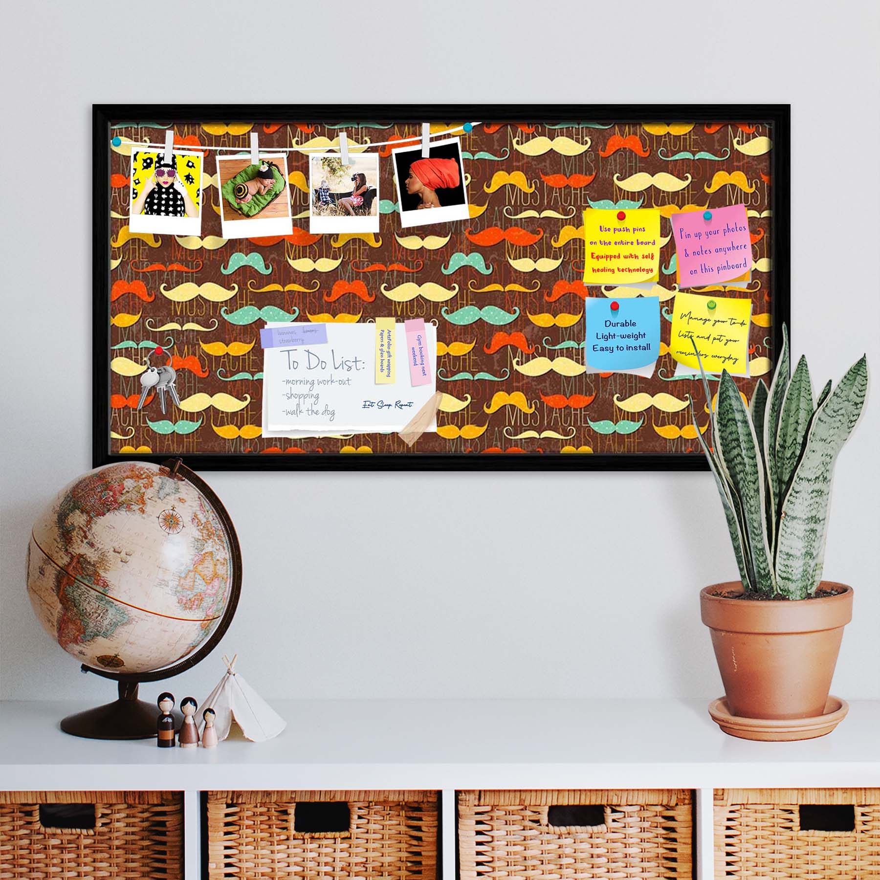 Vintage Mustache D1 Bulletin Board Notice Pin Board Soft Board | Framed