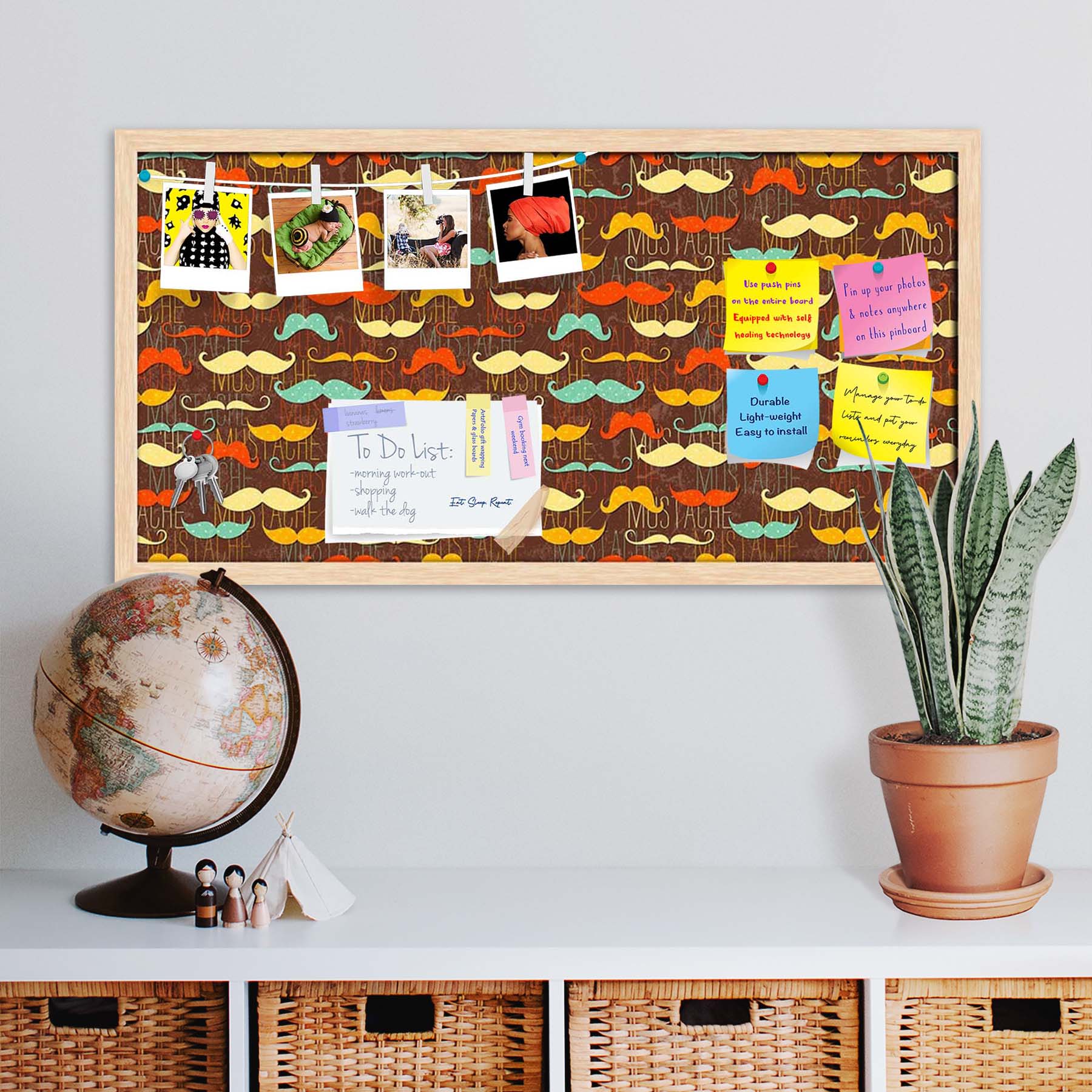Vintage Mustache D1 Bulletin Board Notice Pin Board Soft Board | Framed