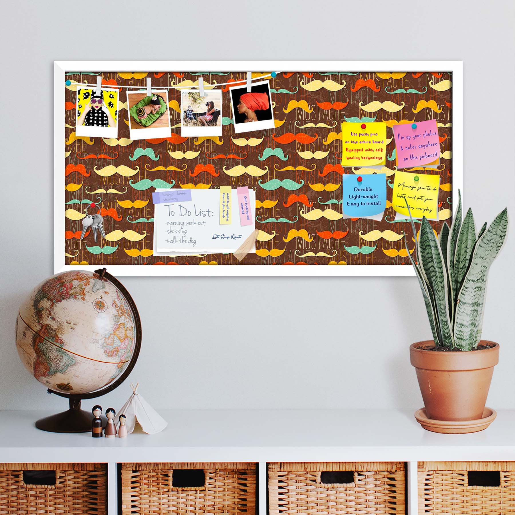 Vintage Mustache D1 Bulletin Board Notice Pin Board Soft Board | Framed