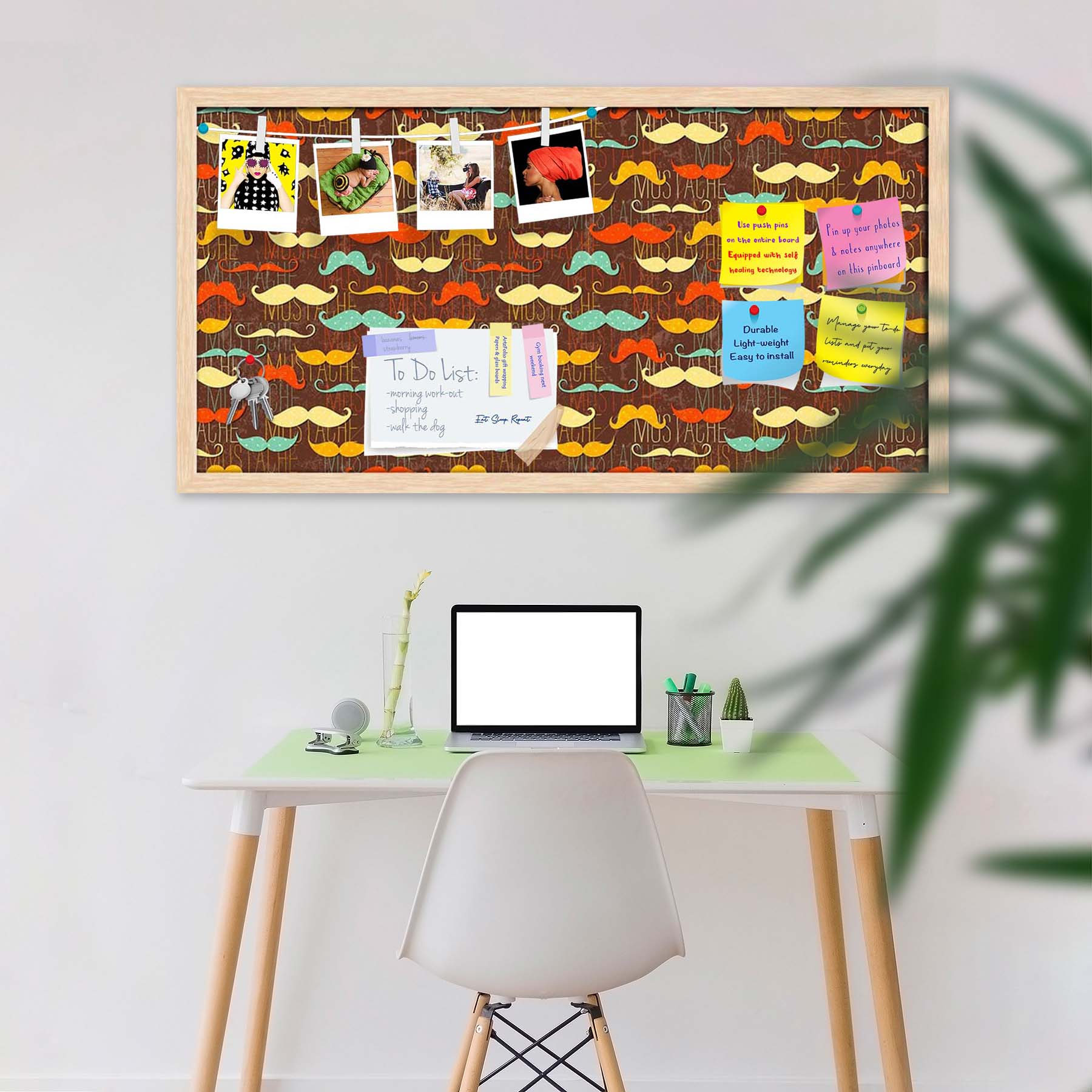 Vintage Mustache D1 Bulletin Board Notice Pin Board Soft Board | Framed