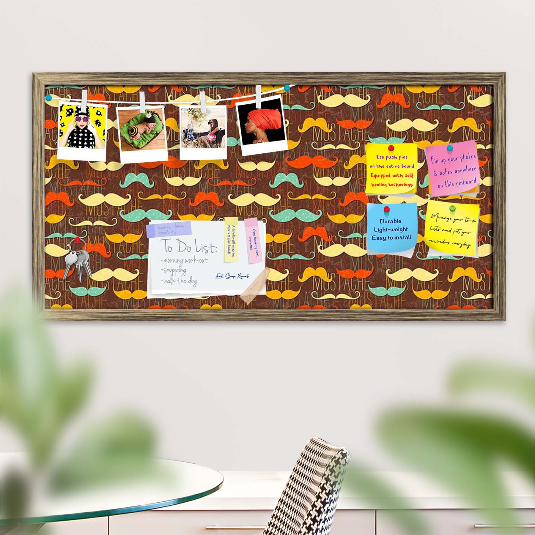Vintage Mustache D1 Bulletin Board Notice Pin Board Soft Board | Framed