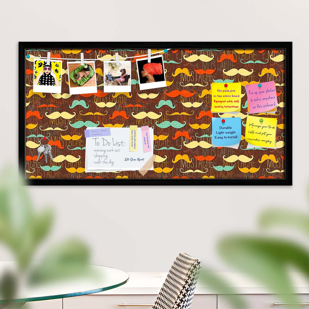 Vintage Mustache D1 Bulletin Board Notice Pin Board Soft Board | Framed