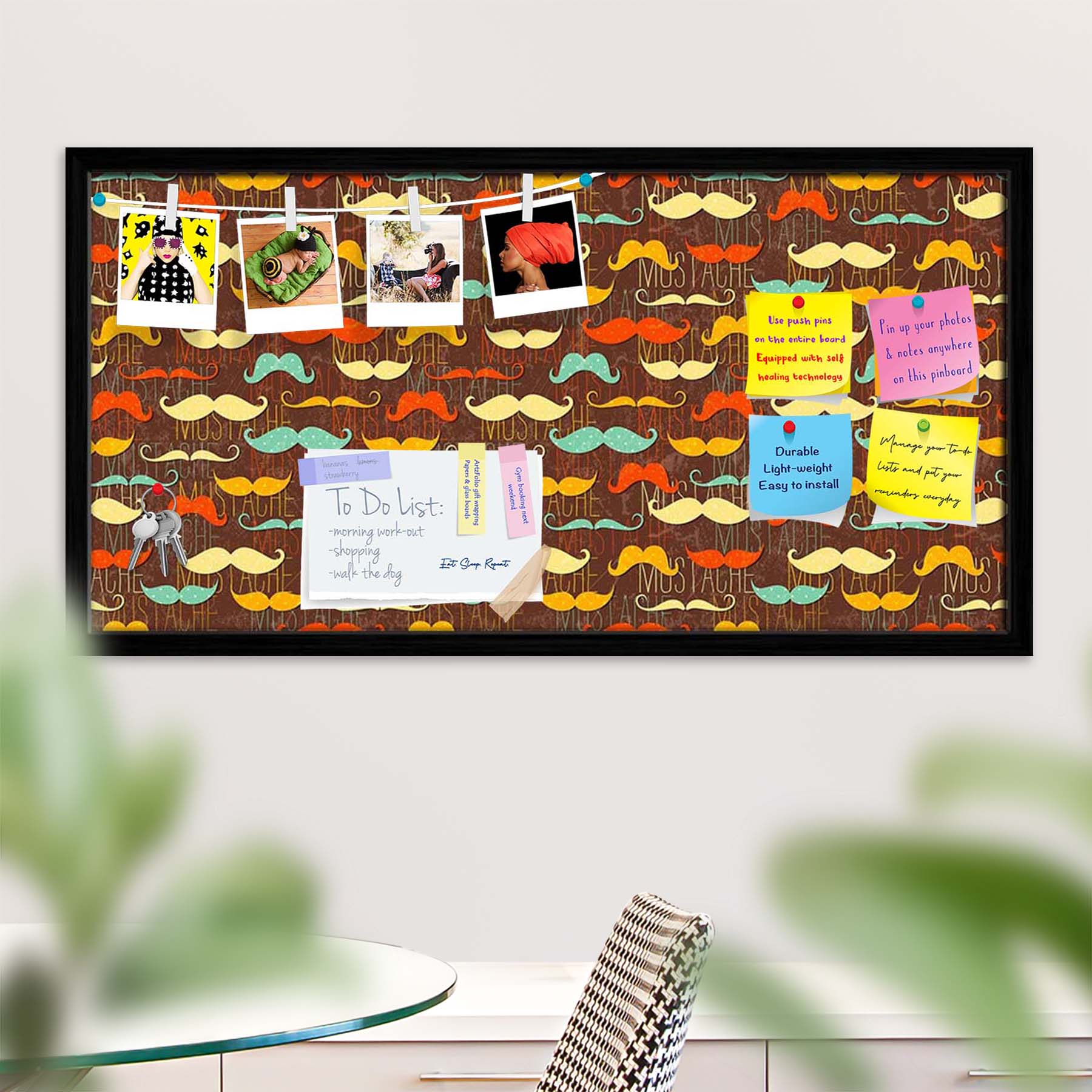 Vintage Mustache D1 Bulletin Board Notice Pin Board Soft Board | Framed