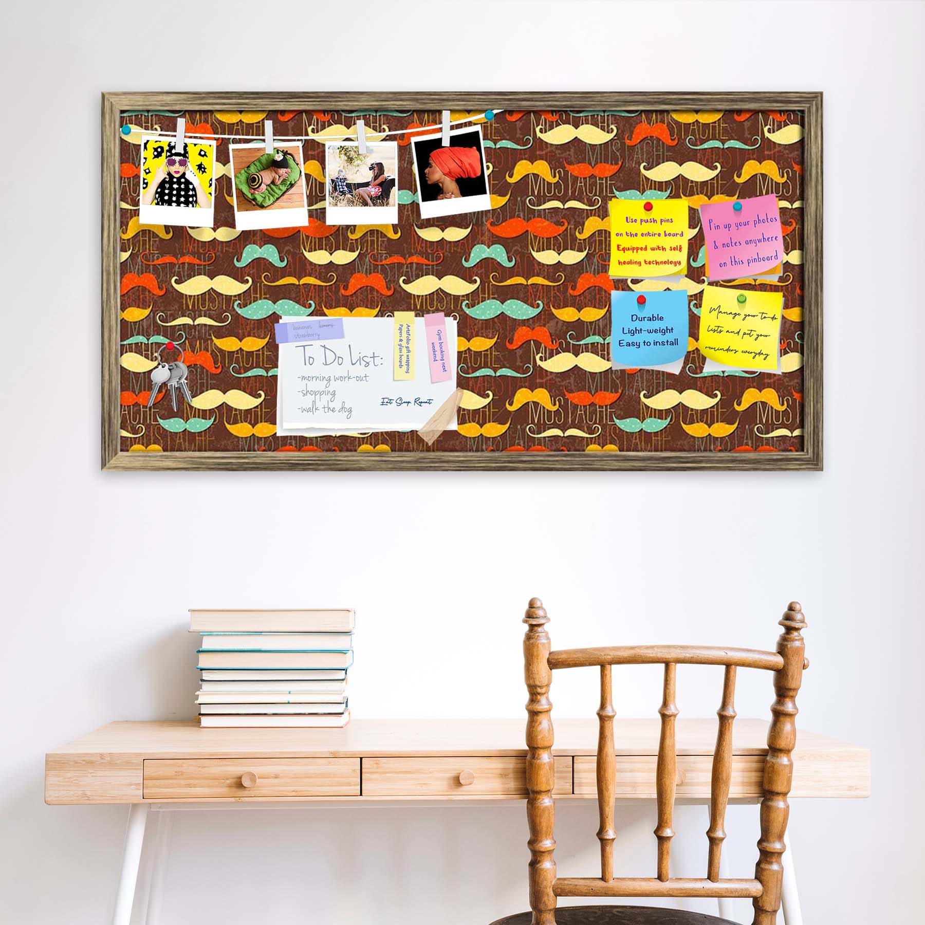 Vintage Mustache D1 Bulletin Board Notice Pin Board Soft Board | Framed