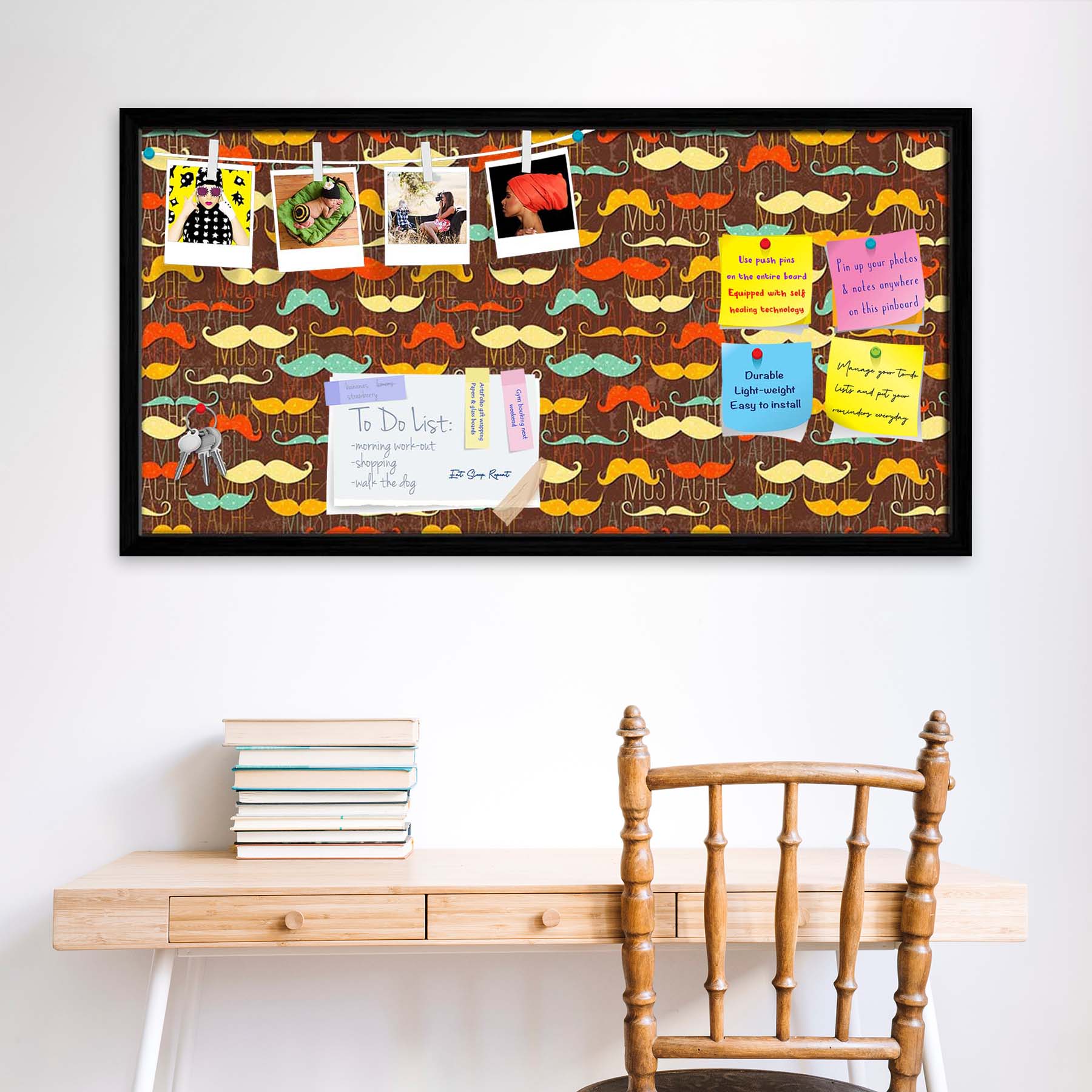 Vintage Mustache D1 Bulletin Board Notice Pin Board Soft Board | Framed