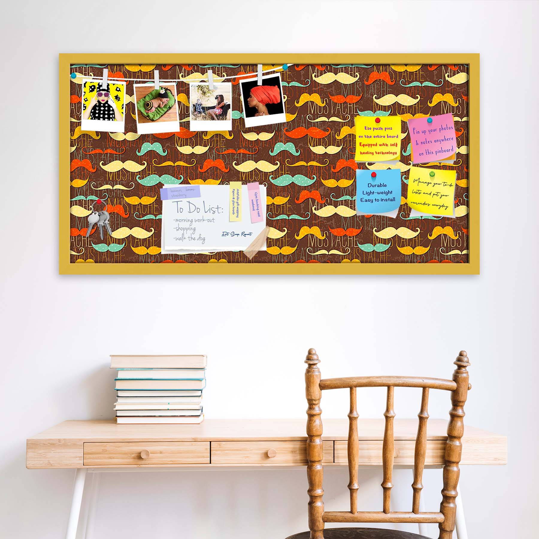 Vintage Mustache D1 Bulletin Board Notice Pin Board Soft Board | Framed