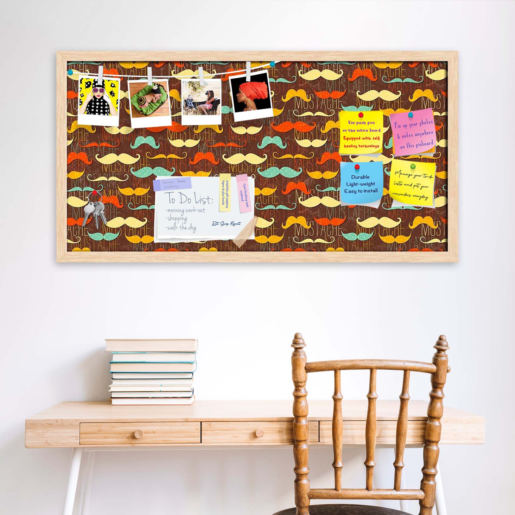 Vintage Mustache D1 Bulletin Board Notice Pin Board Soft Board | Framed