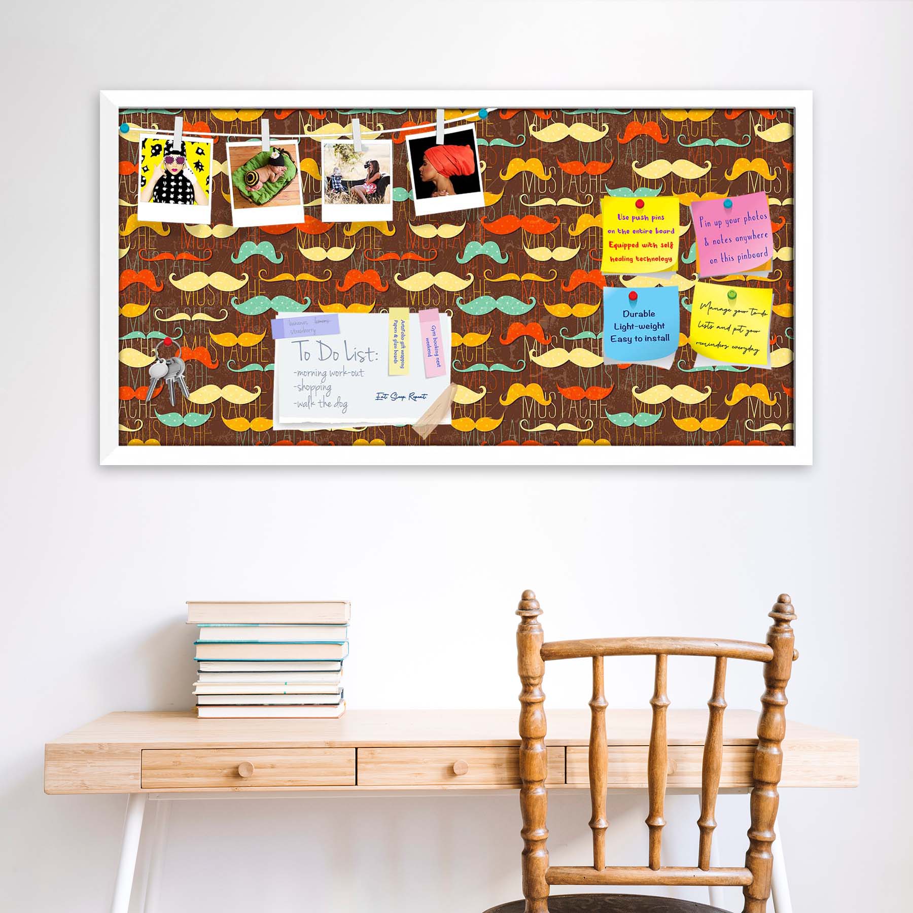 Vintage Mustache D1 Bulletin Board Notice Pin Board Soft Board | Framed