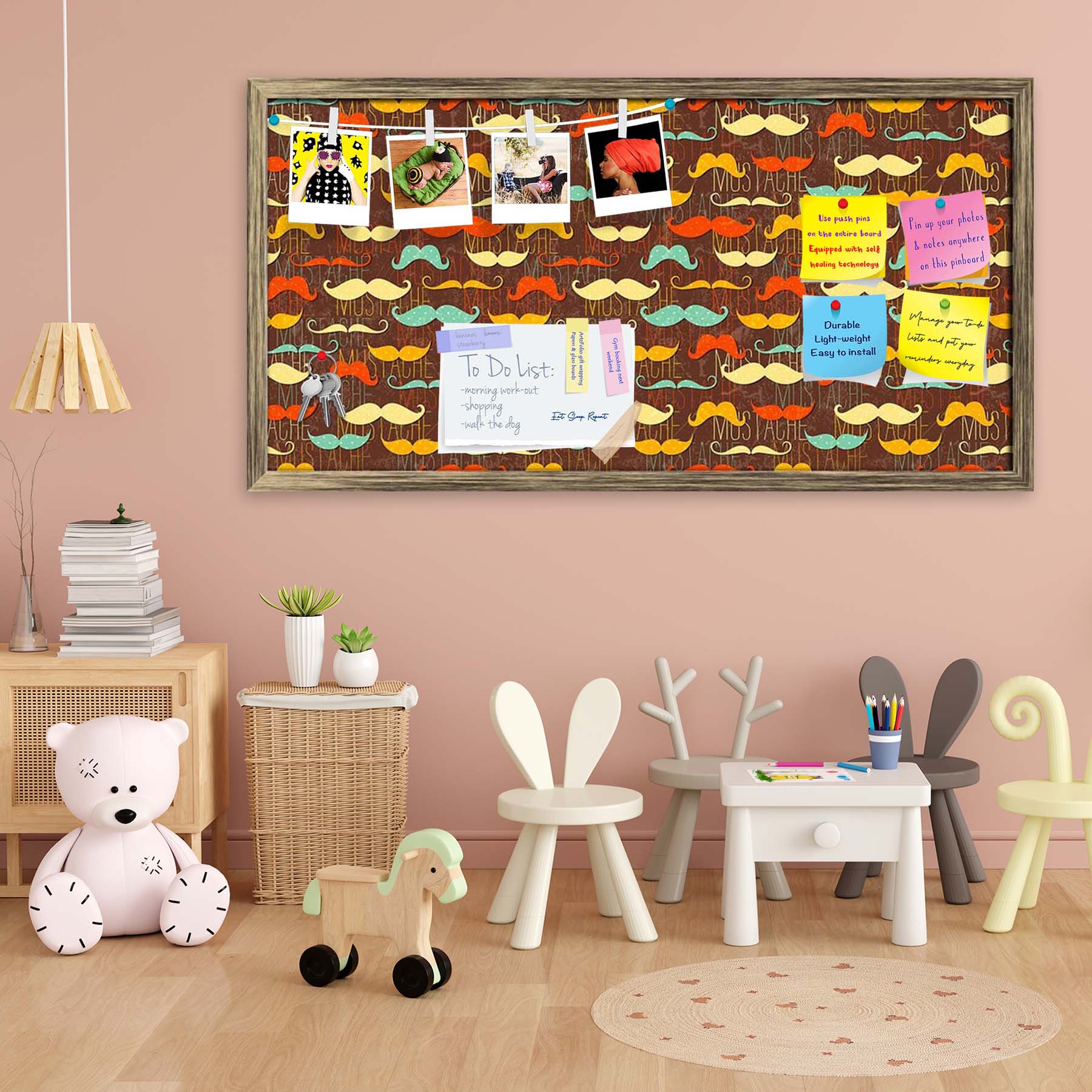 Vintage Mustache D1 Bulletin Board Notice Pin Board Soft Board | Framed