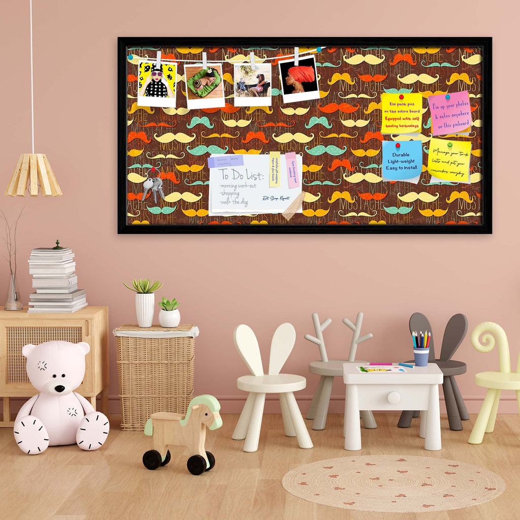Vintage Mustache D1 Bulletin Board Notice Pin Board Soft Board | Framed