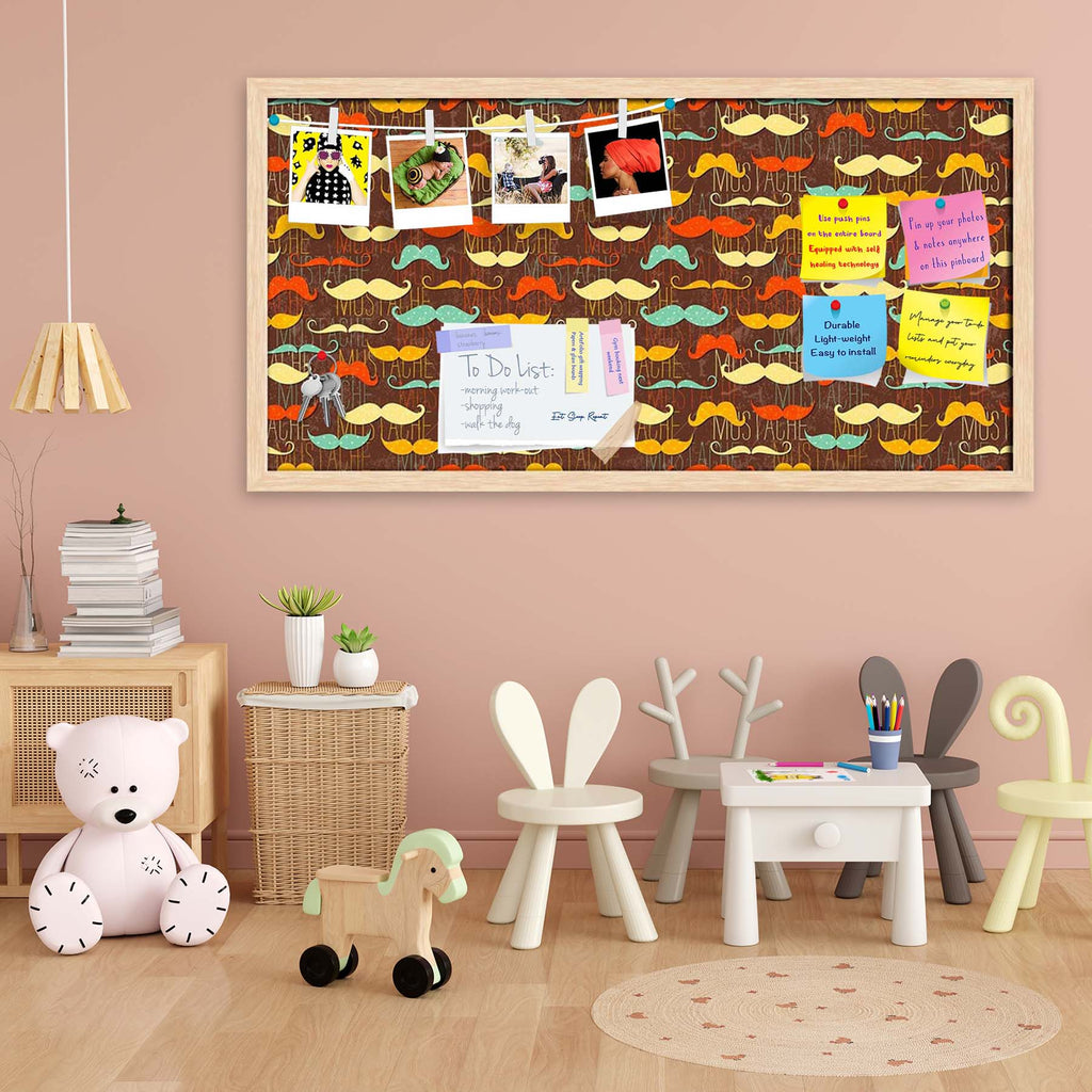 Vintage Mustache D1 Bulletin Board Notice Pin Board Soft Board | Framed