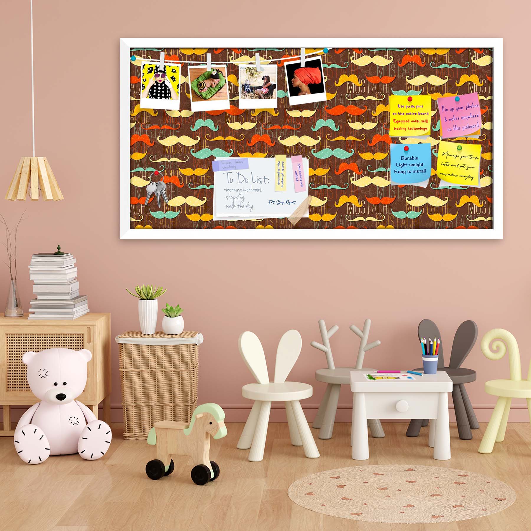 Vintage Mustache D1 Bulletin Board Notice Pin Board Soft Board | Framed