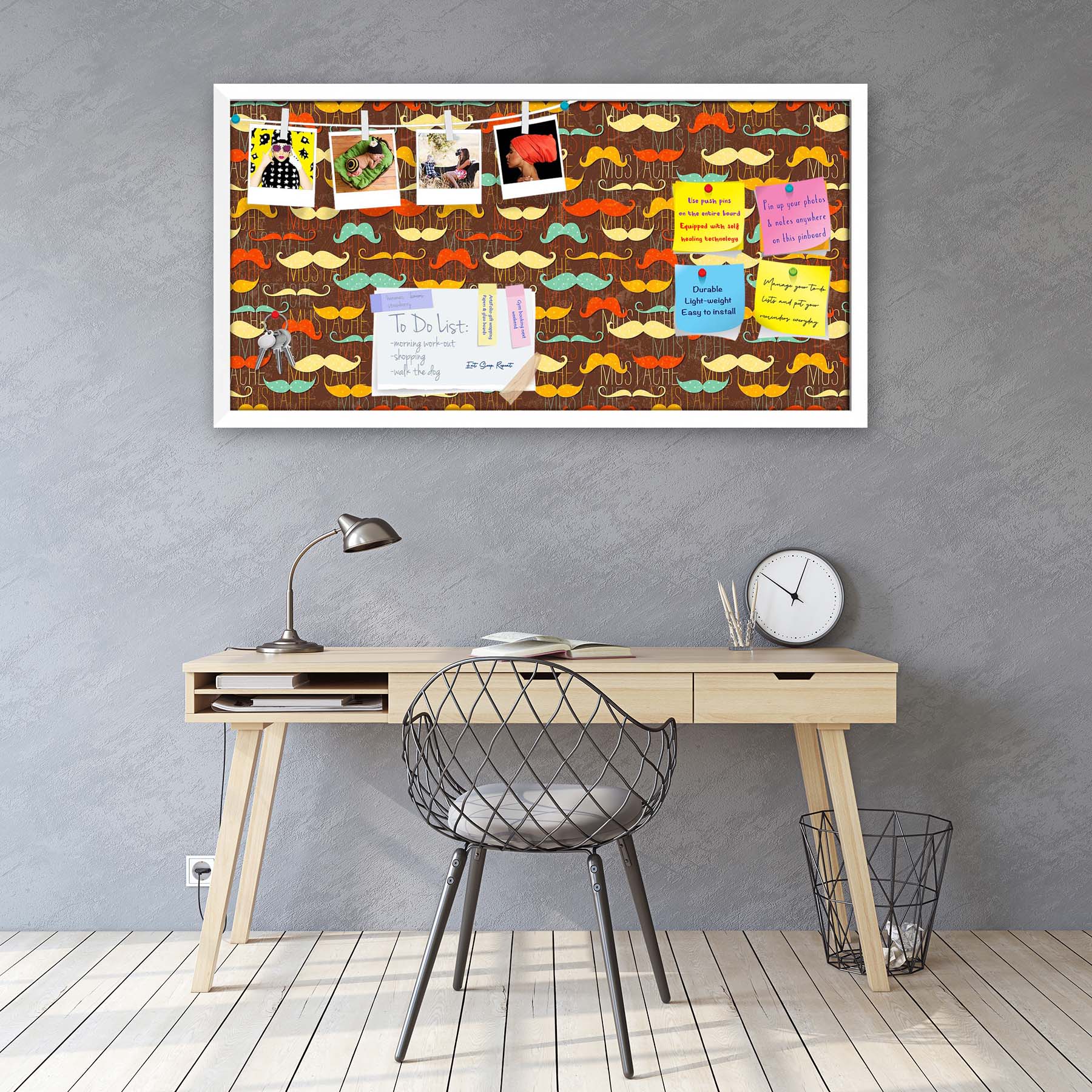 Vintage Mustache D1 Bulletin Board Notice Pin Board Soft Board | Framed