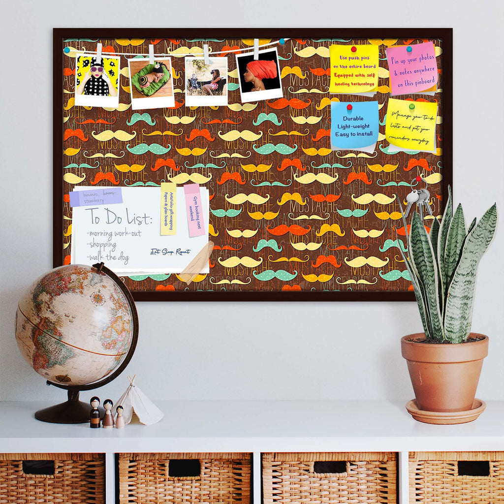 Vintage Mustache D1 Bulletin Board Notice Pin Board Soft Board | Framed