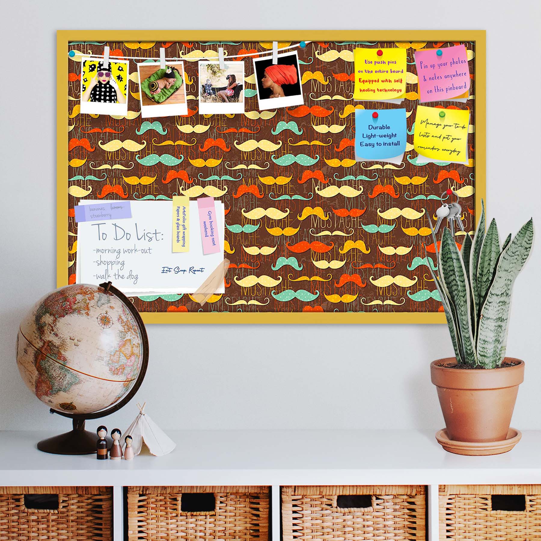 Vintage Mustache D1 Bulletin Board Notice Pin Board Soft Board | Framed