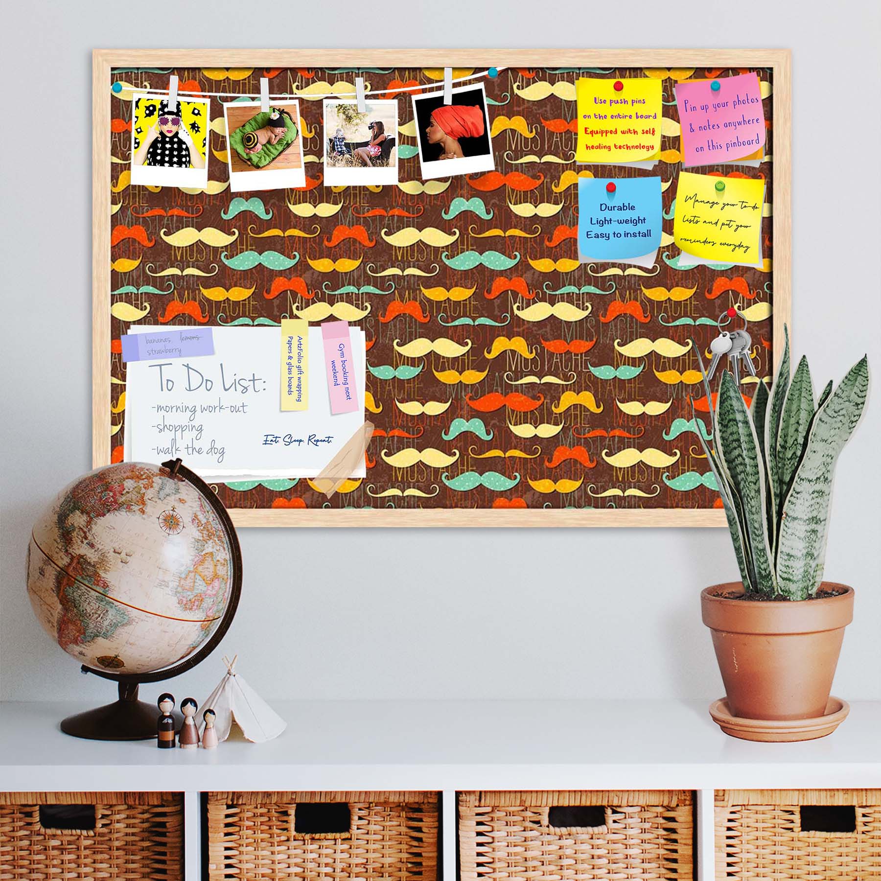 Vintage Mustache D1 Bulletin Board Notice Pin Board Soft Board | Framed