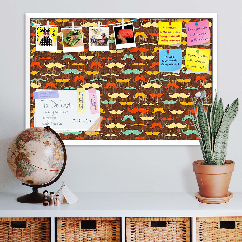 Vintage Mustache D1 Bulletin Board Notice Pin Board Soft Board | Framed