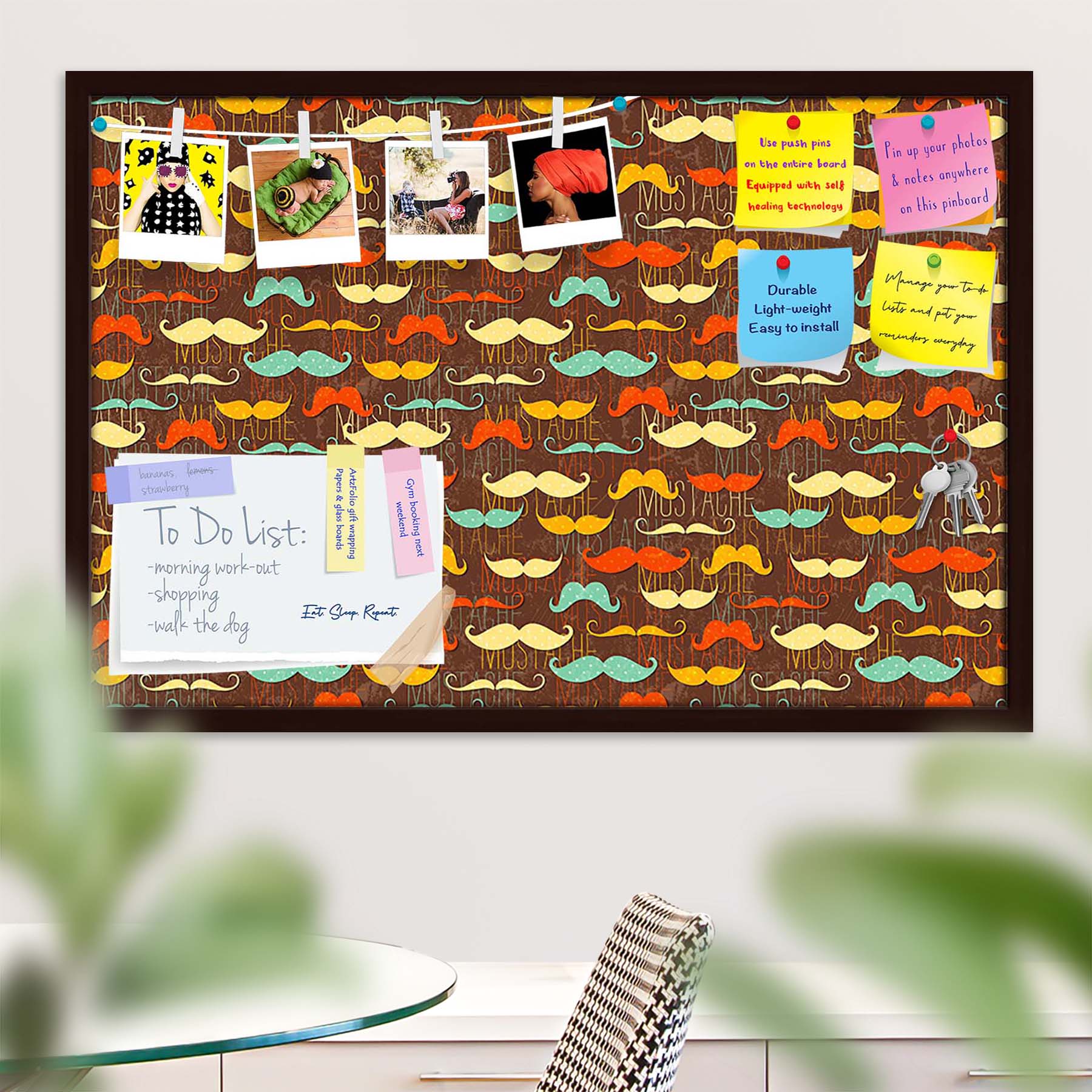 Vintage Mustache D1 Bulletin Board Notice Pin Board Soft Board | Framed