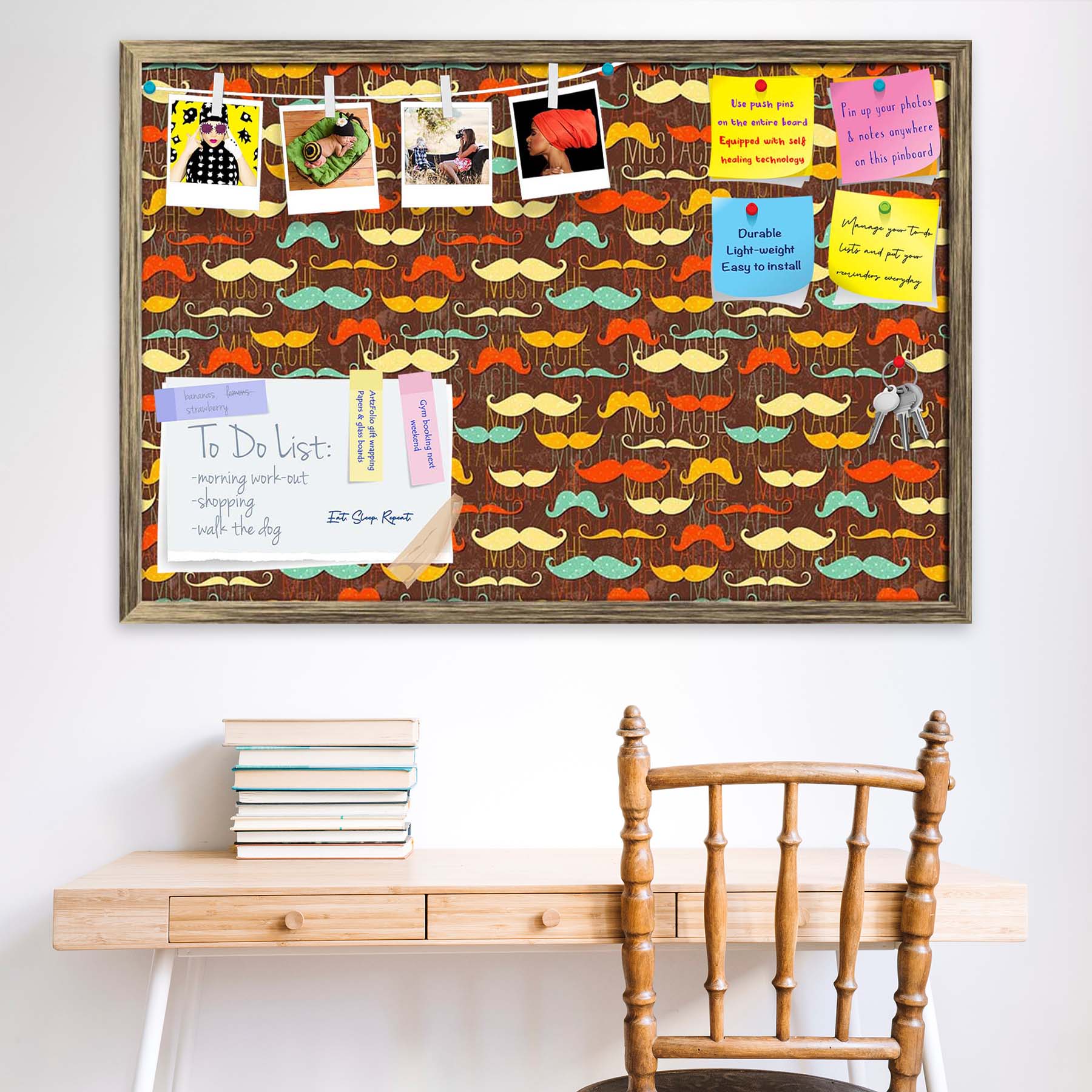 Vintage Mustache D1 Bulletin Board Notice Pin Board Soft Board | Framed