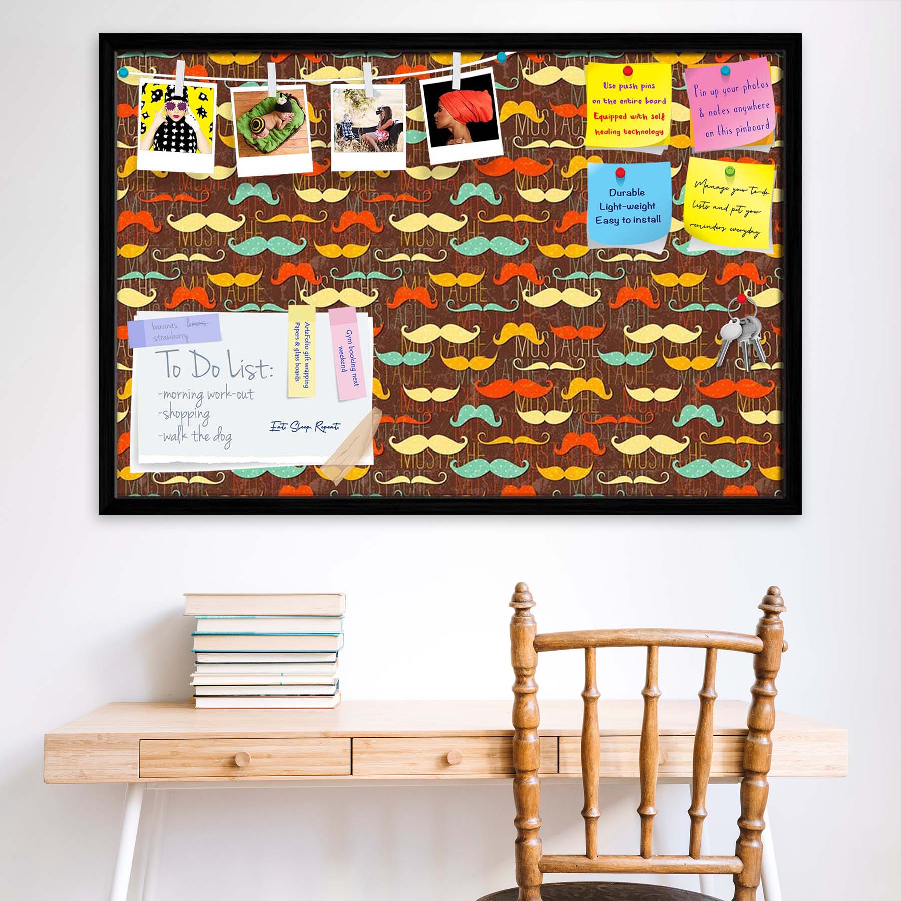 Vintage Mustache D1 Bulletin Board Notice Pin Board Soft Board | Framed