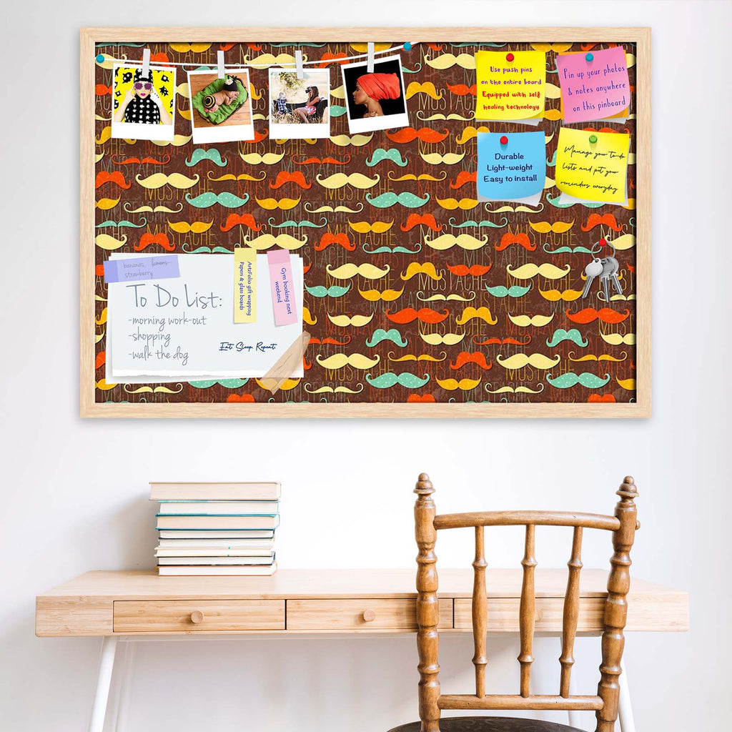 Vintage Mustache D1 Bulletin Board Notice Pin Board Soft Board | Framed