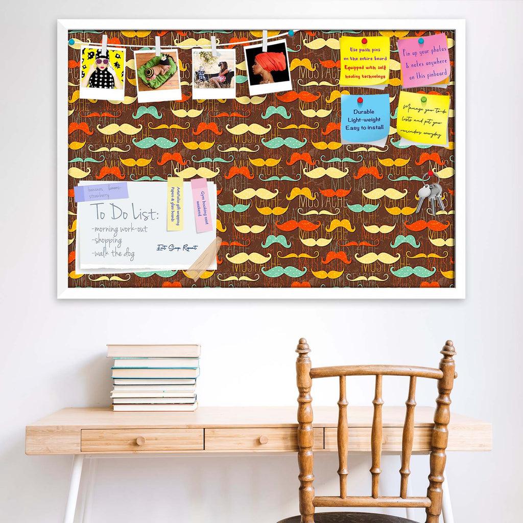 Vintage Mustache D1 Bulletin Board Notice Pin Board Soft Board | Framed