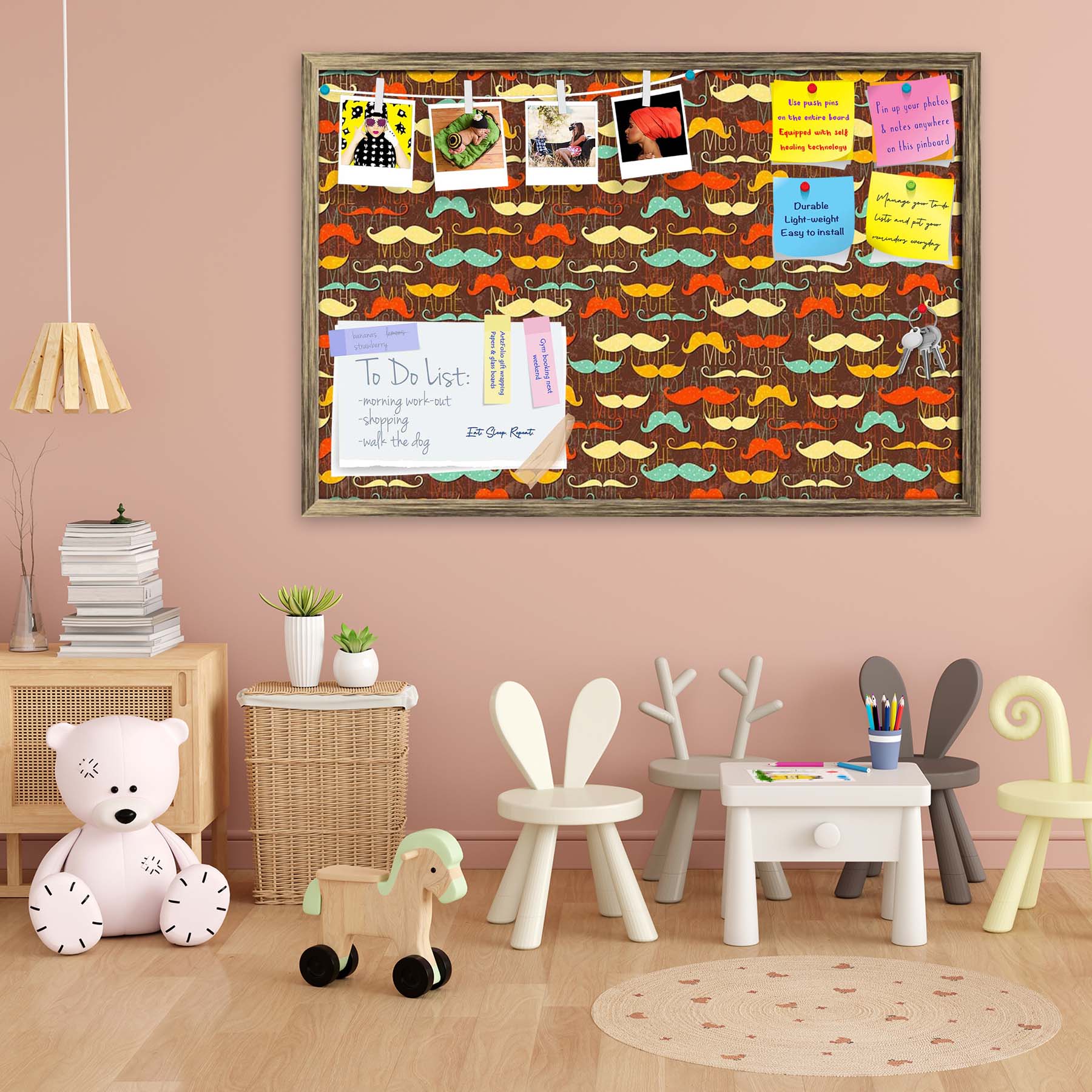 Vintage Mustache D1 Bulletin Board Notice Pin Board Soft Board | Framed