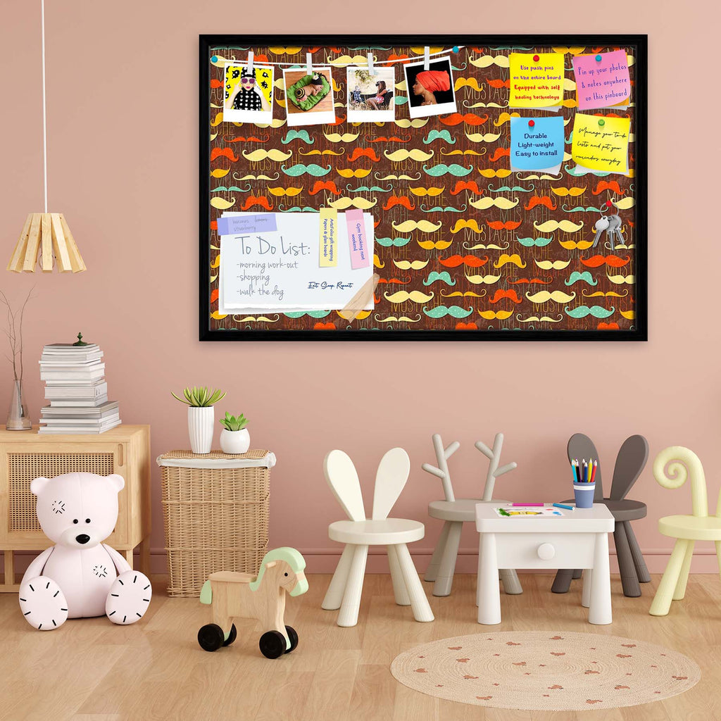 Vintage Mustache D1 Bulletin Board Notice Pin Board Soft Board | Framed