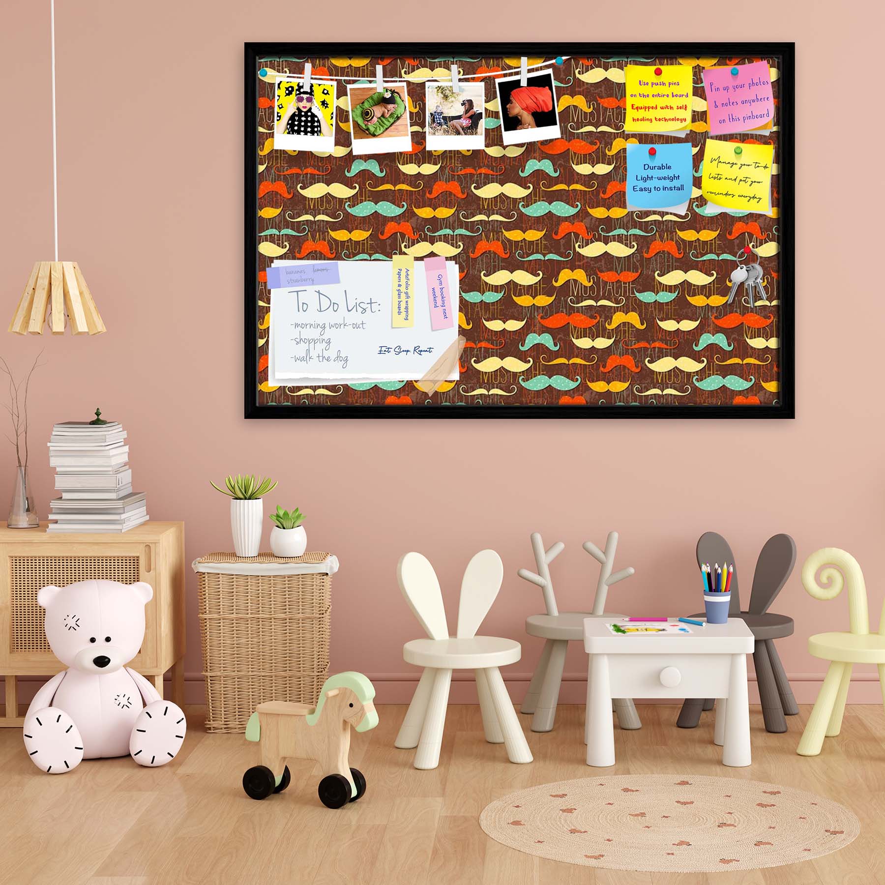 Vintage Mustache D1 Bulletin Board Notice Pin Board Soft Board | Framed