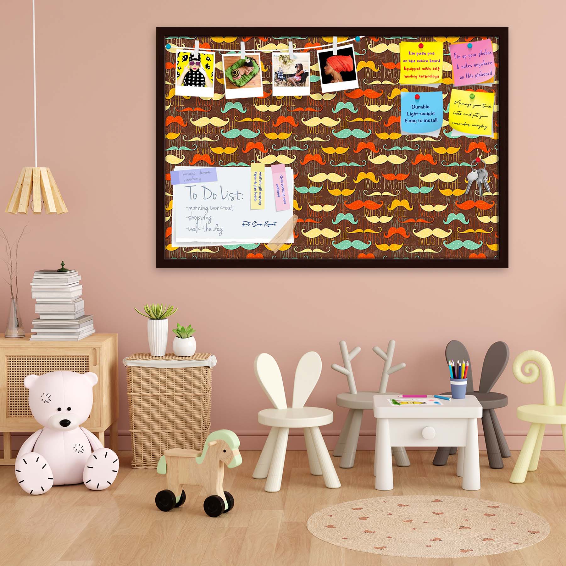 Vintage Mustache D1 Bulletin Board Notice Pin Board Soft Board | Framed