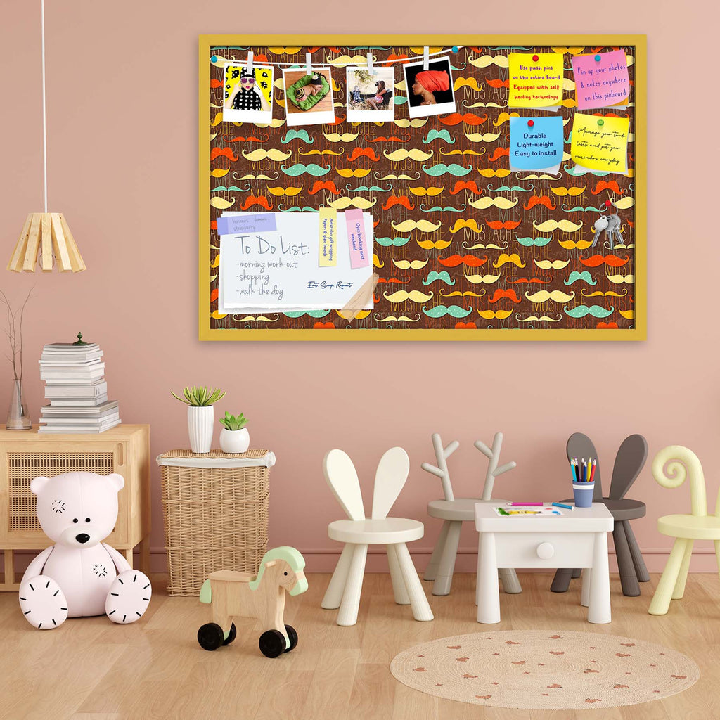 Vintage Mustache D1 Bulletin Board Notice Pin Board Soft Board | Framed