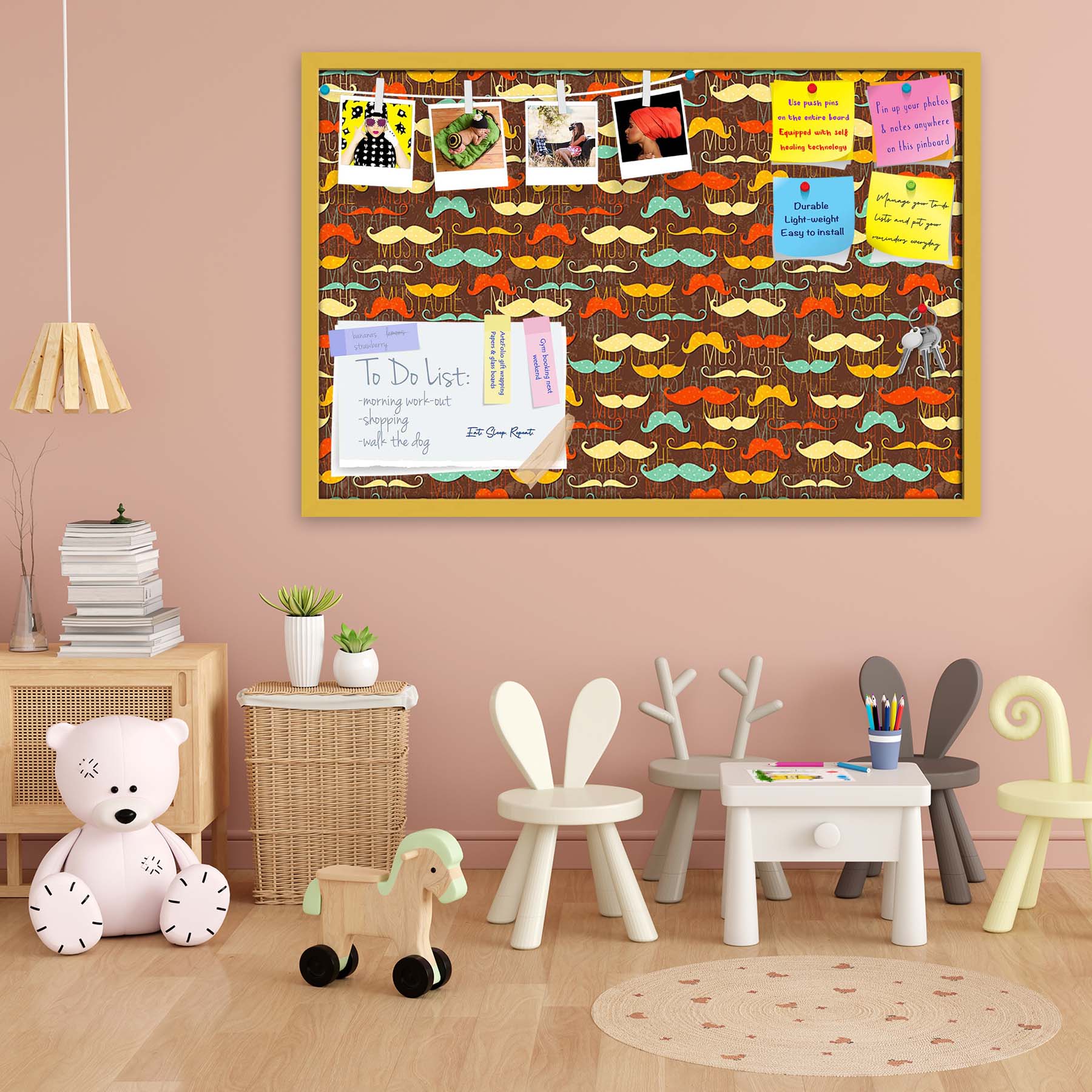 Vintage Mustache D1 Bulletin Board Notice Pin Board Soft Board | Framed