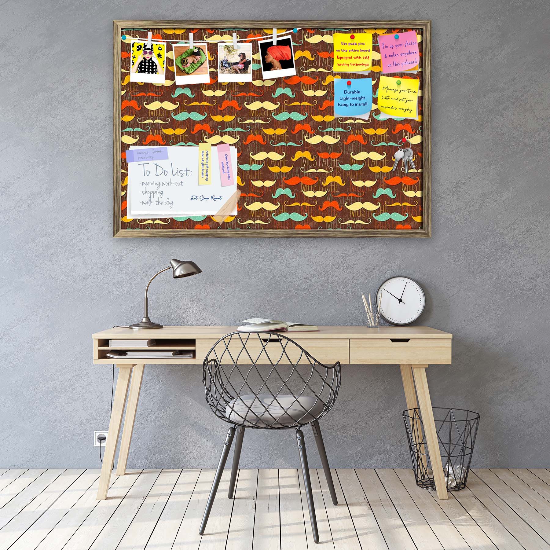 Vintage Mustache D1 Bulletin Board Notice Pin Board Soft Board | Framed
