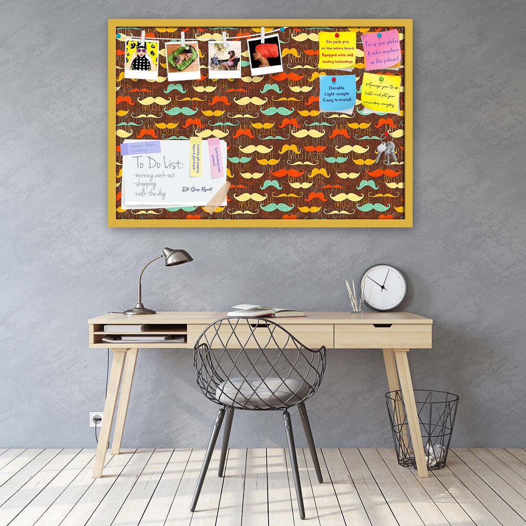 Vintage Mustache D1 Bulletin Board Notice Pin Board Soft Board | Framed