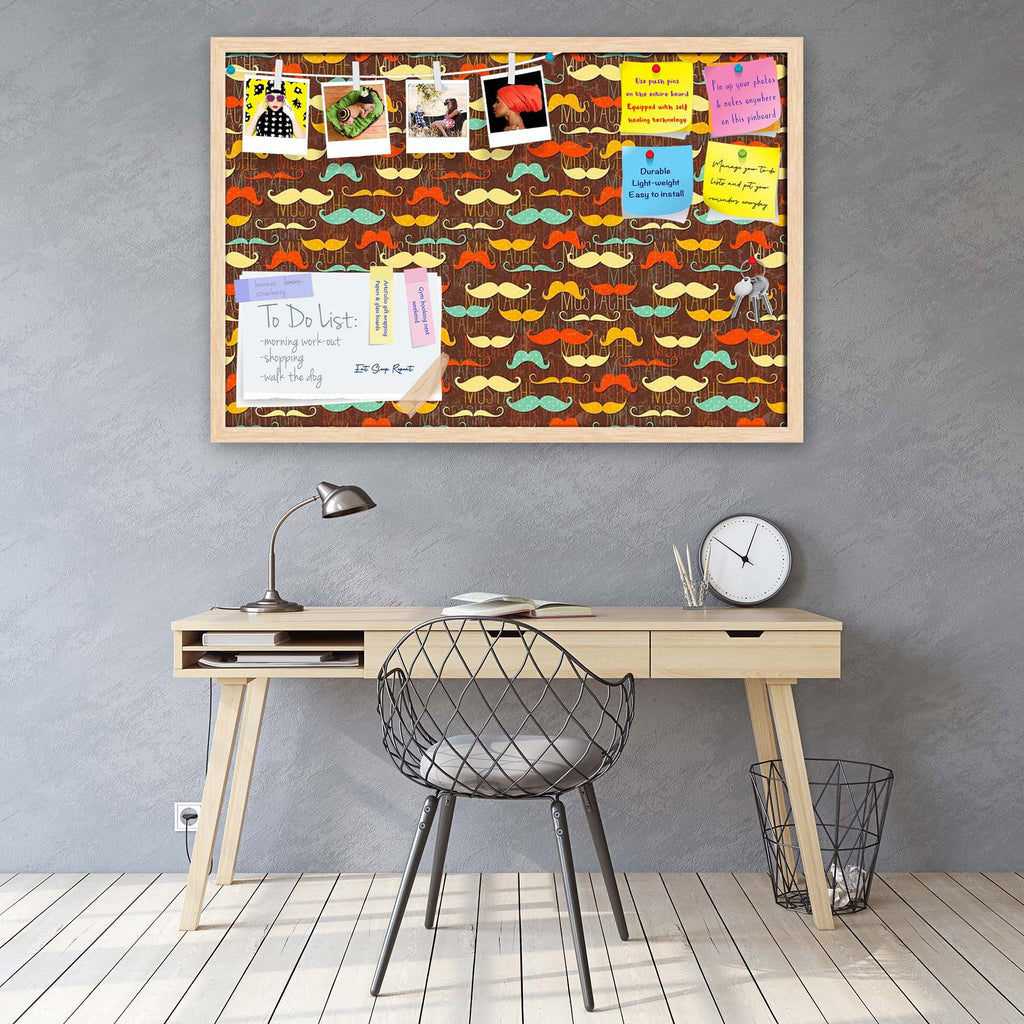 Vintage Mustache D1 Bulletin Board Notice Pin Board Soft Board | Framed
