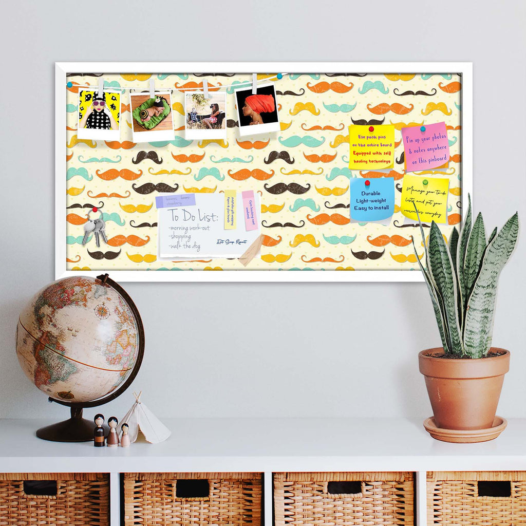 Vintage Mustache D2 Bulletin Board Notice Pin Board Soft Board | Framed