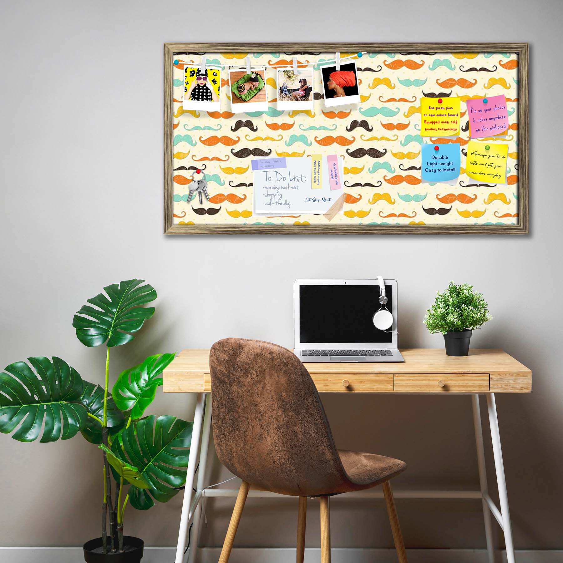 Vintage Mustache D2 Bulletin Board Notice Pin Board Soft Board | Framed