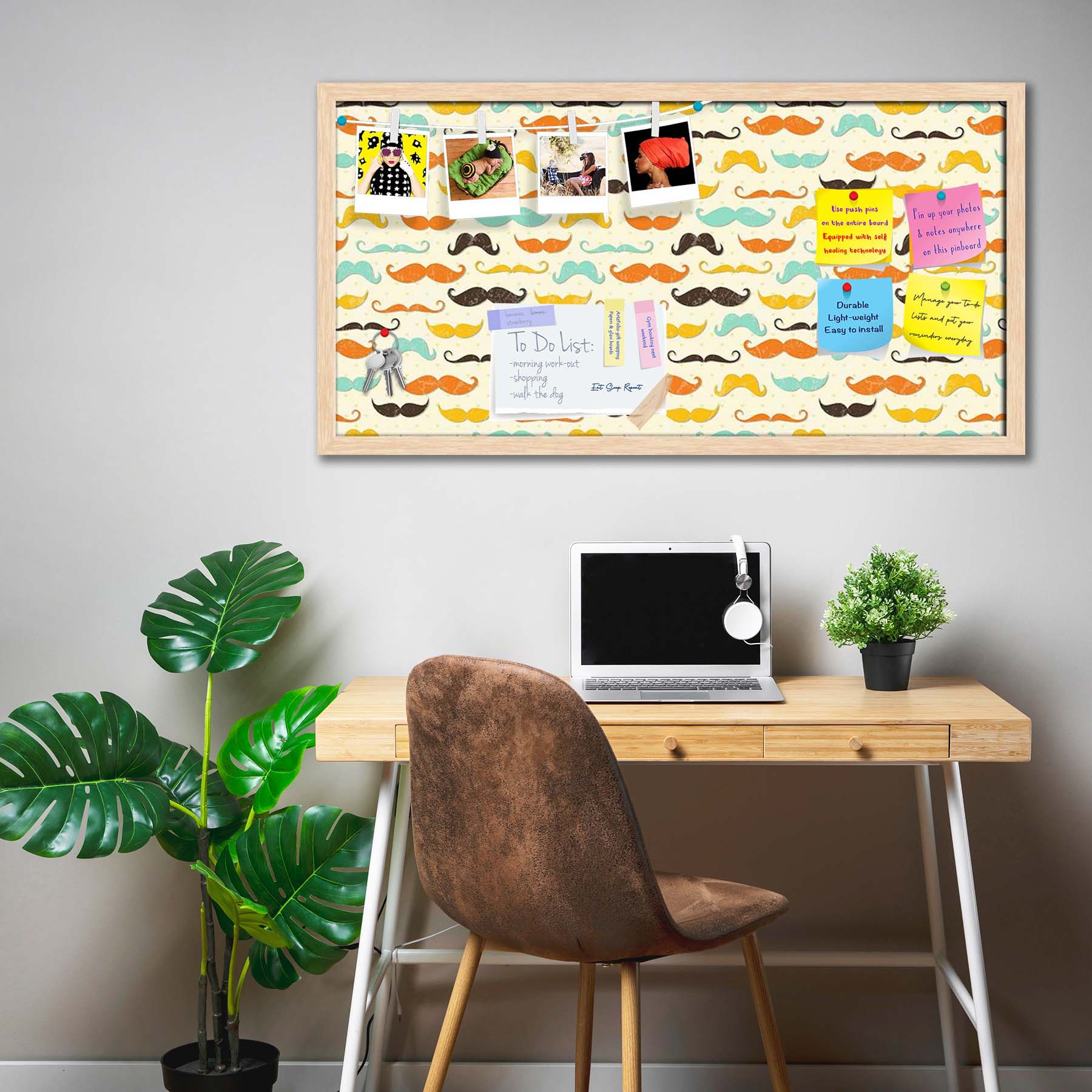 Vintage Mustache D2 Bulletin Board Notice Pin Board Soft Board | Framed