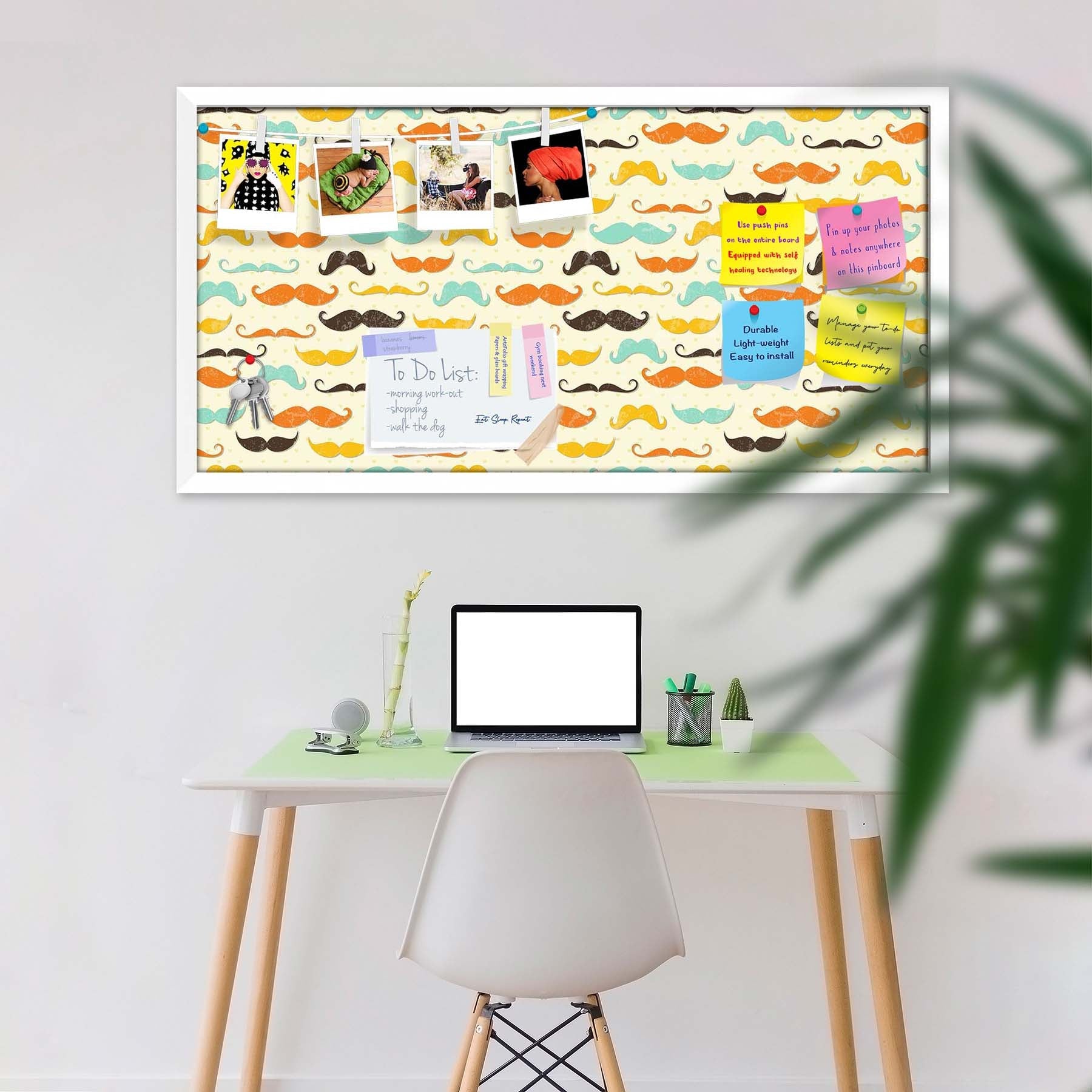 Vintage Mustache D2 Bulletin Board Notice Pin Board Soft Board | Framed