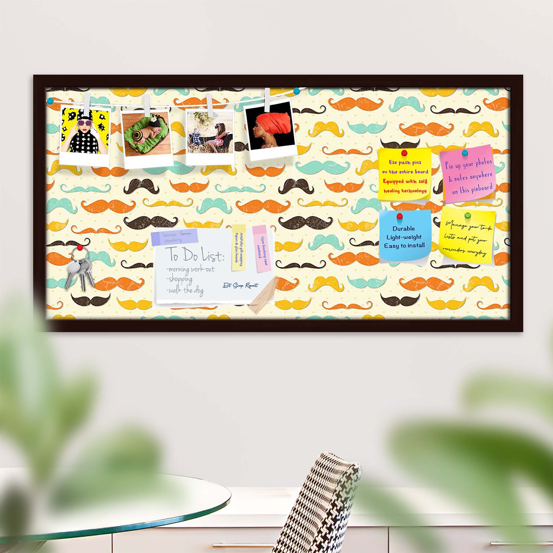 Vintage Mustache D2 Bulletin Board Notice Pin Board Soft Board | Framed