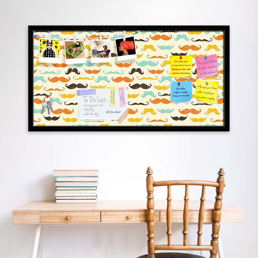 Vintage Mustache D2 Bulletin Board Notice Pin Board Soft Board | Framed