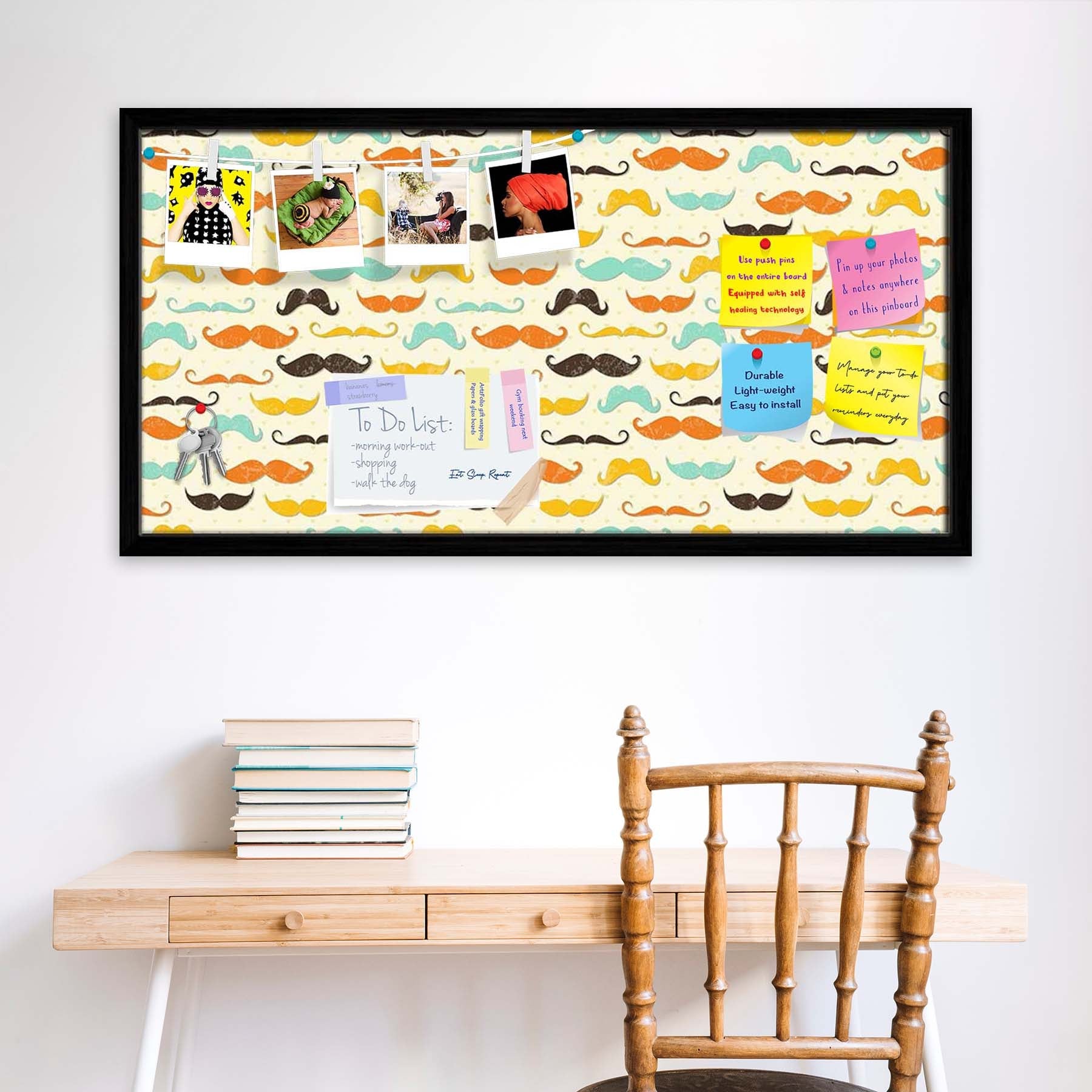 Vintage Mustache D2 Bulletin Board Notice Pin Board Soft Board | Framed