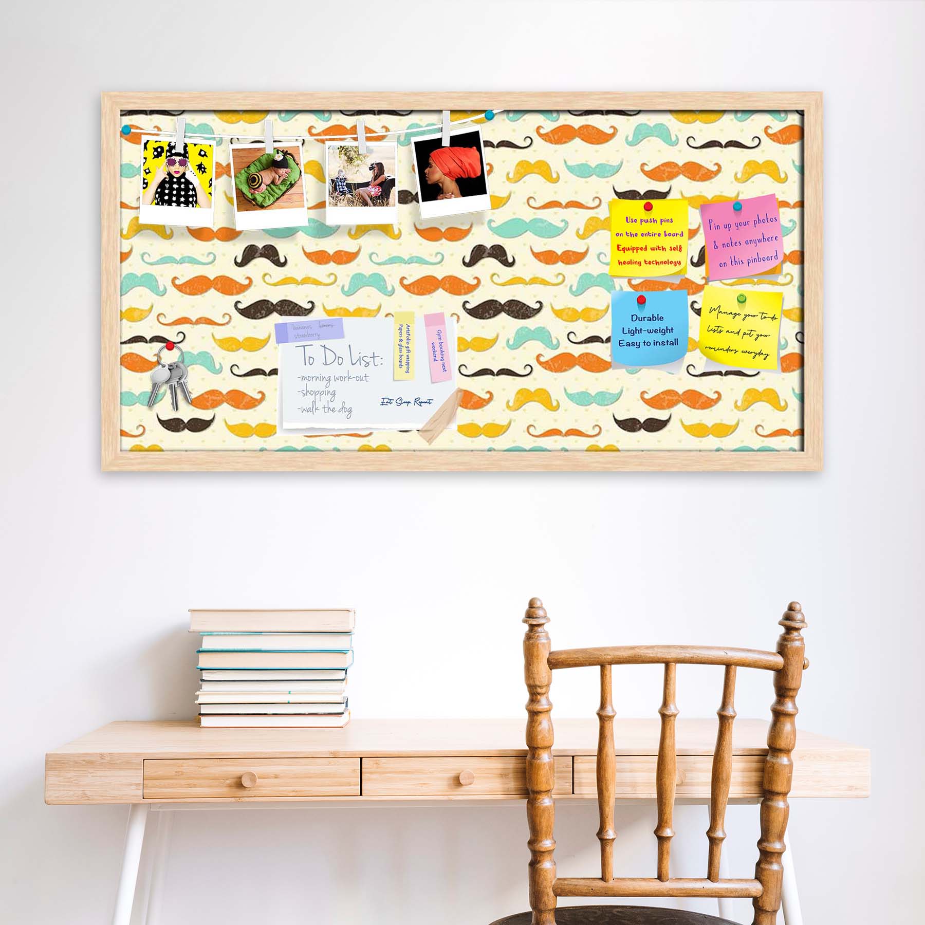 Vintage Mustache D2 Bulletin Board Notice Pin Board Soft Board | Framed