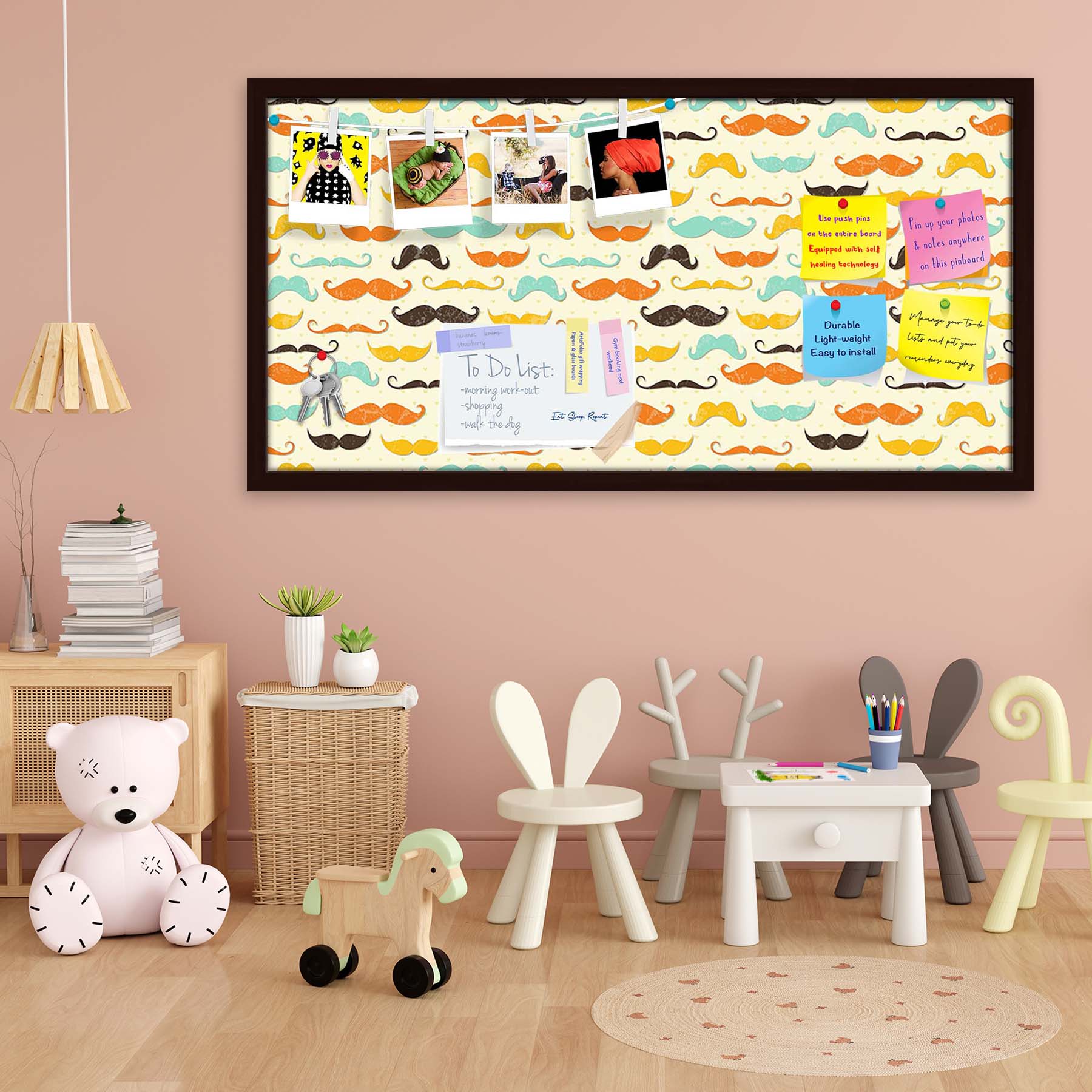 Vintage Mustache D2 Bulletin Board Notice Pin Board Soft Board | Framed