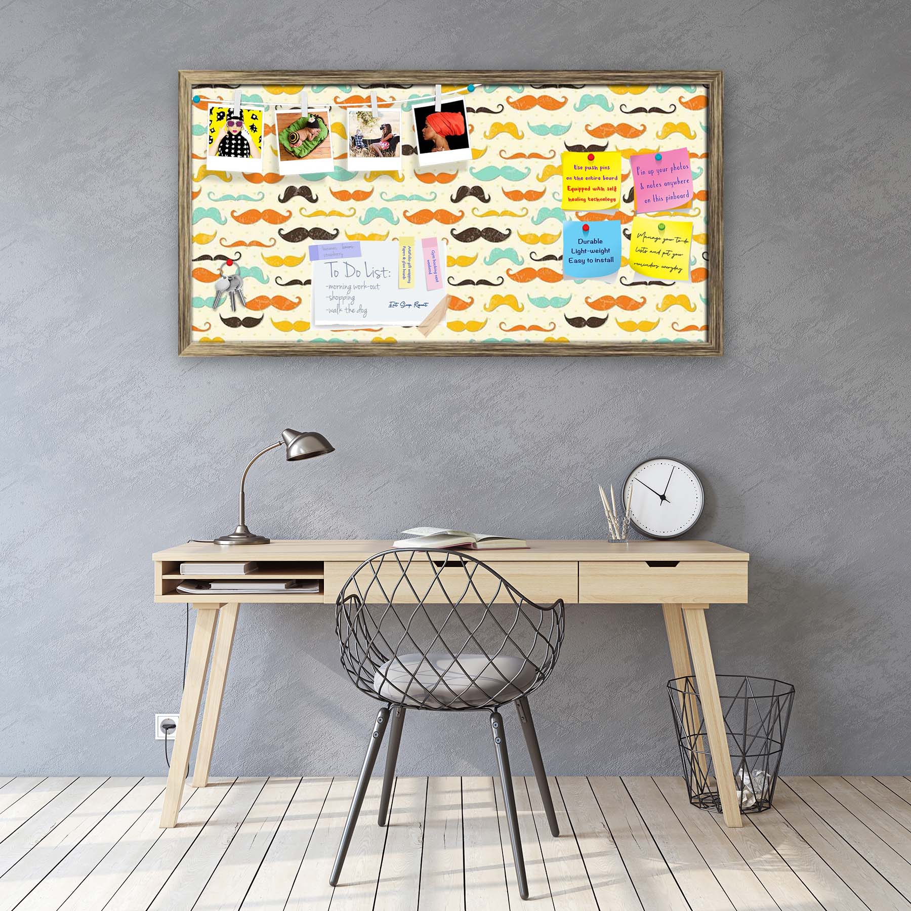 Vintage Mustache D2 Bulletin Board Notice Pin Board Soft Board | Framed
