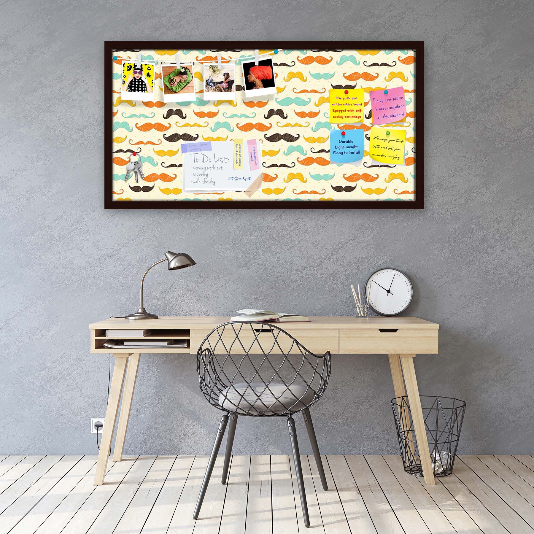 Vintage Mustache D2 Bulletin Board Notice Pin Board Soft Board | Framed