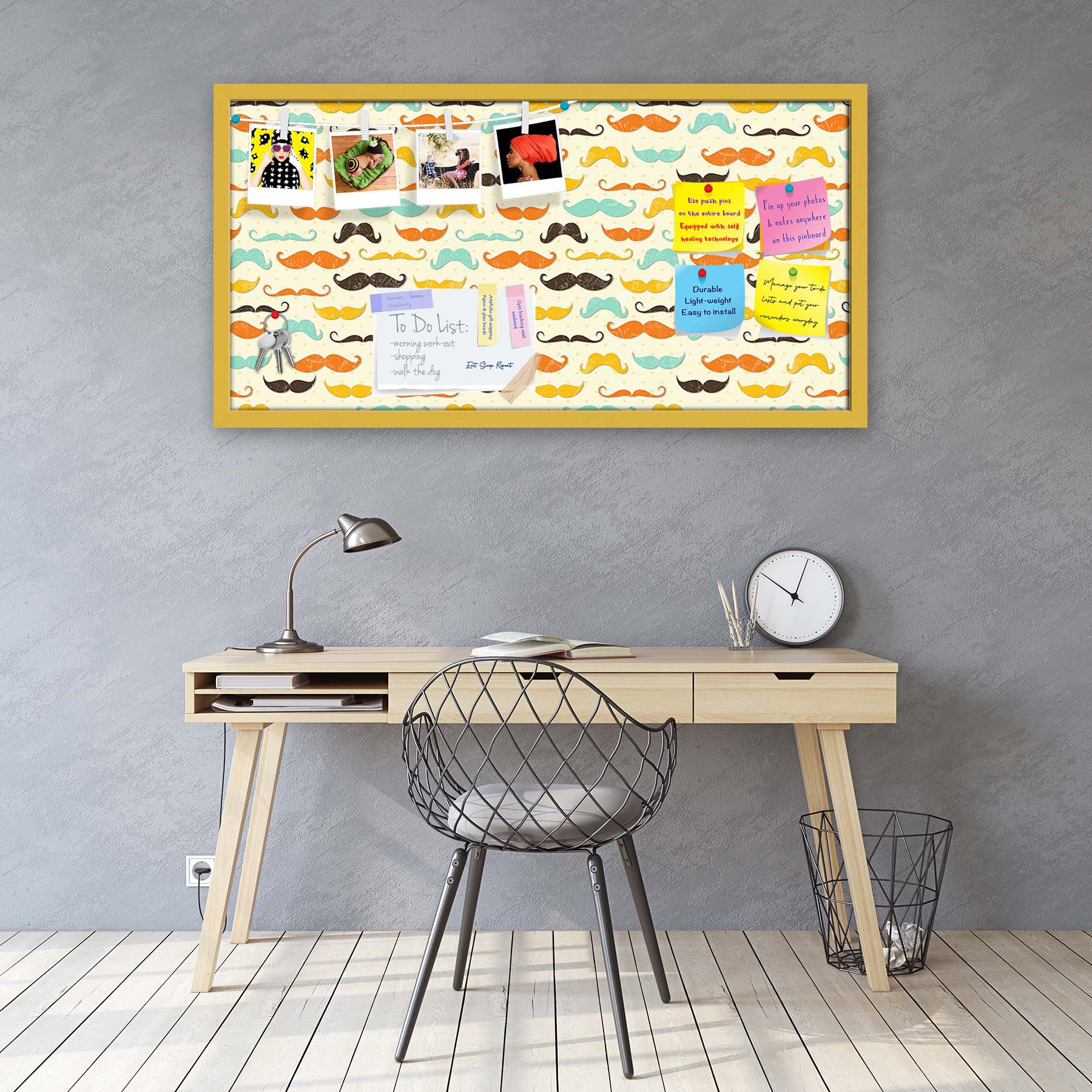 Vintage Mustache D2 Bulletin Board Notice Pin Board Soft Board | Framed