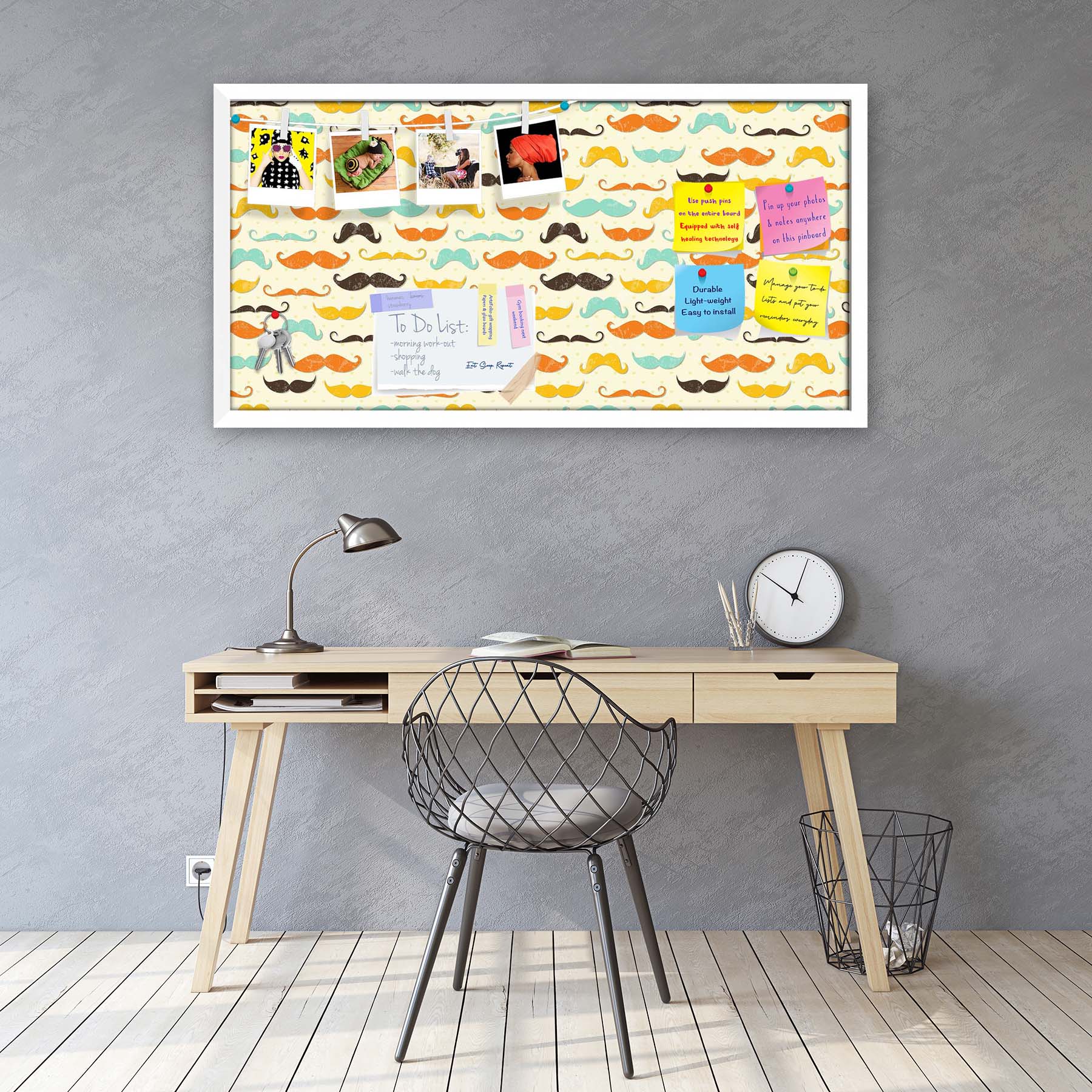 Vintage Mustache D2 Bulletin Board Notice Pin Board Soft Board | Framed
