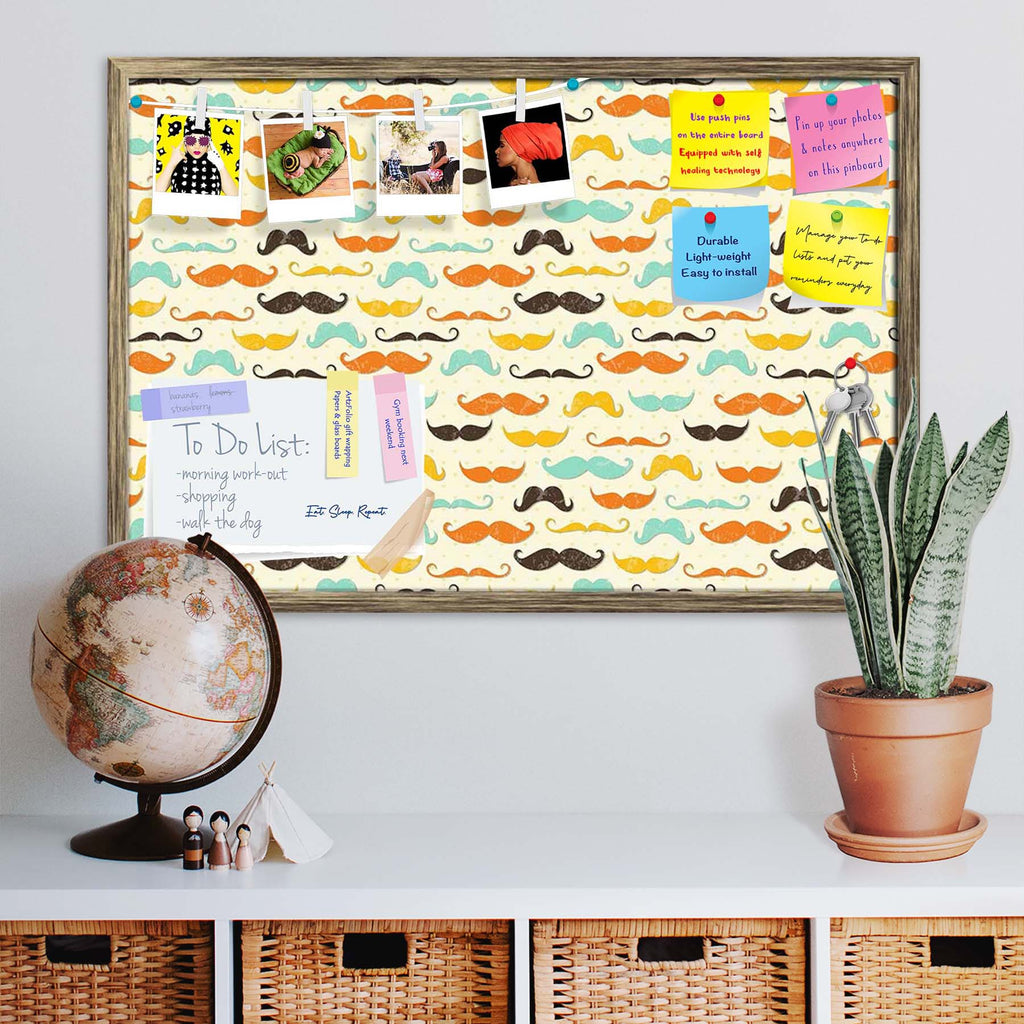 Vintage Mustache D2 Bulletin Board Notice Pin Board Soft Board | Framed