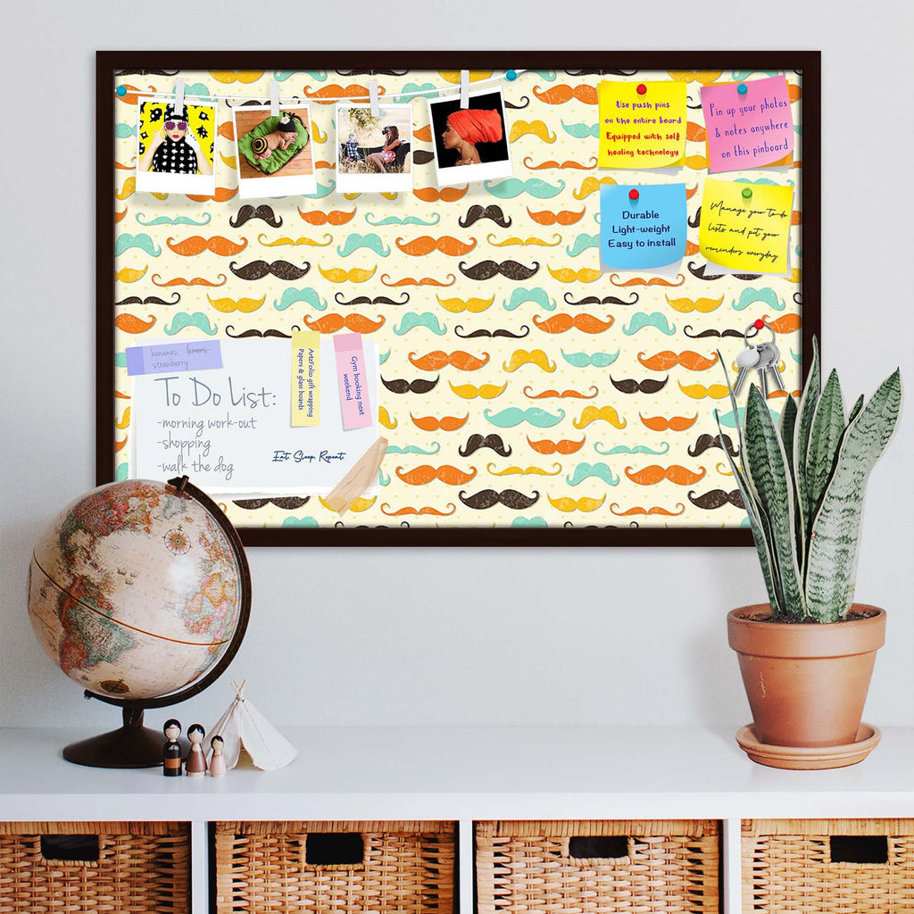 Vintage Mustache D2 Bulletin Board Notice Pin Board Soft Board | Framed